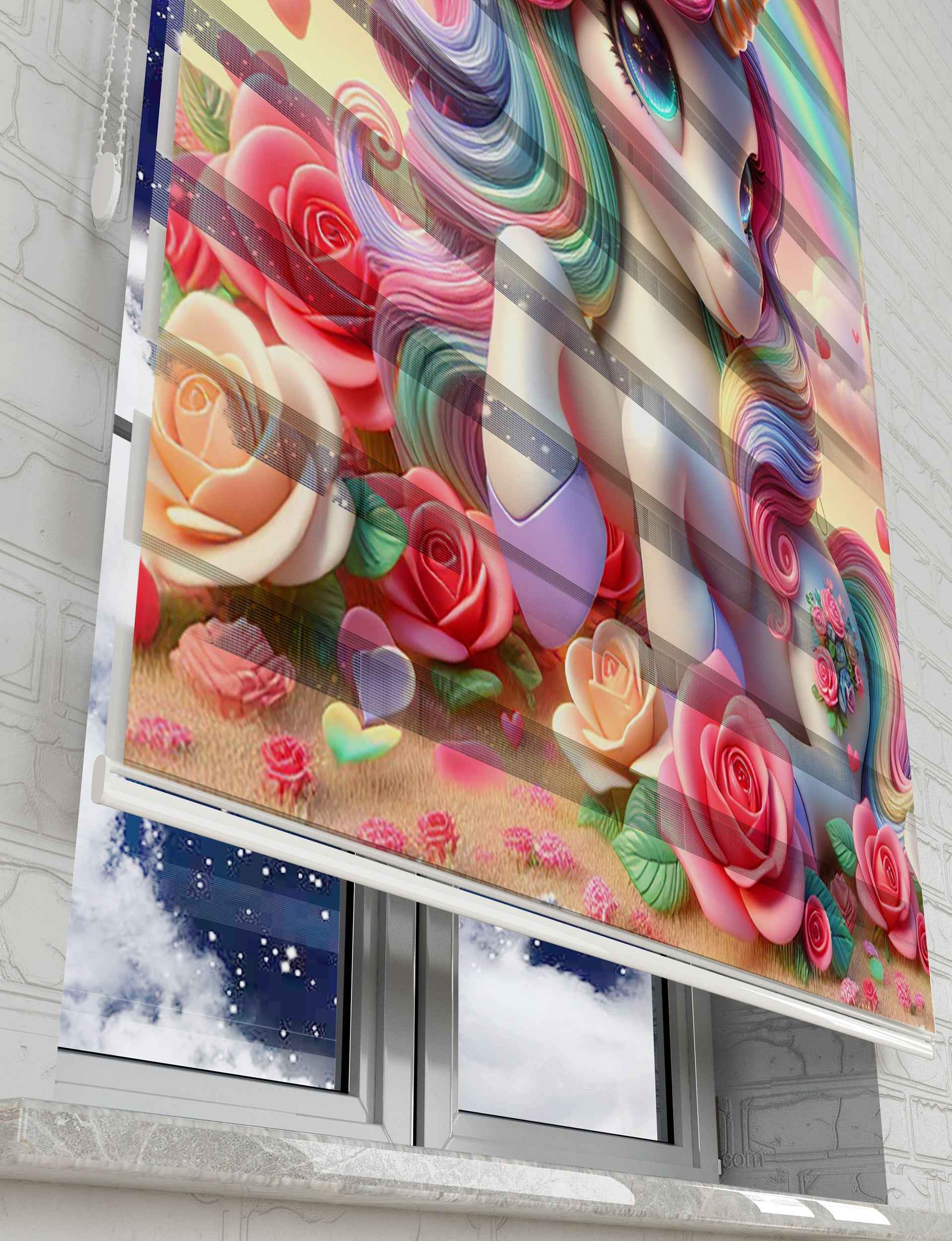 Unicorn Baskılı Zebra Perde - Bebek Odası Perdesi, Kız Çocuk Odası İçin Şık Seçim - AD HOME Tekstil