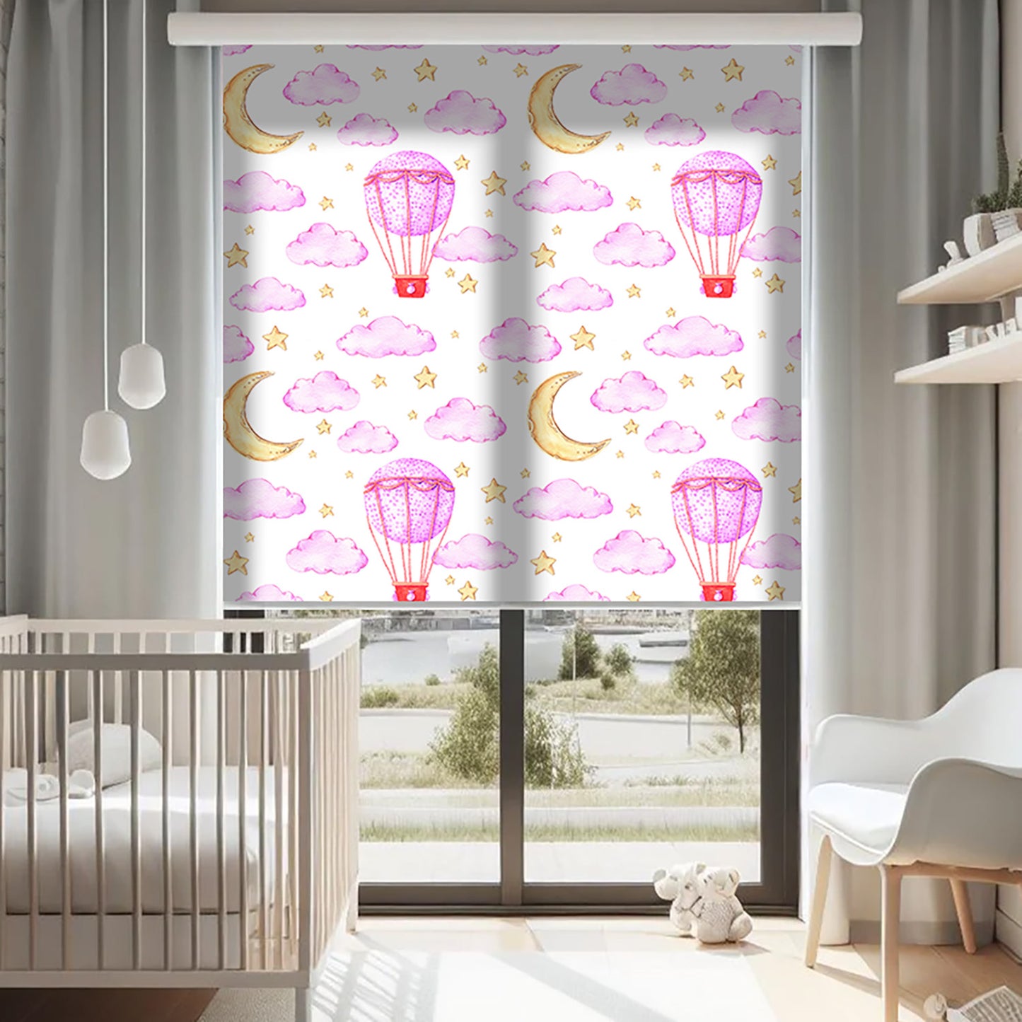 Pembe Bulutlar ve Aydede Baskılı Stor Perde - Güneşlik Perdesi - Bebek Odası Perdesi - AD HOME Tekstil