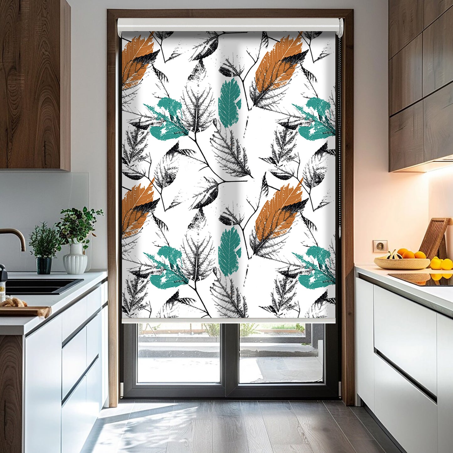 İnce Dallar Baskılı Stor Perde - Baskılı Güneşlik Perdesi - Mutfak Perdesi - AD HOME Tekstil