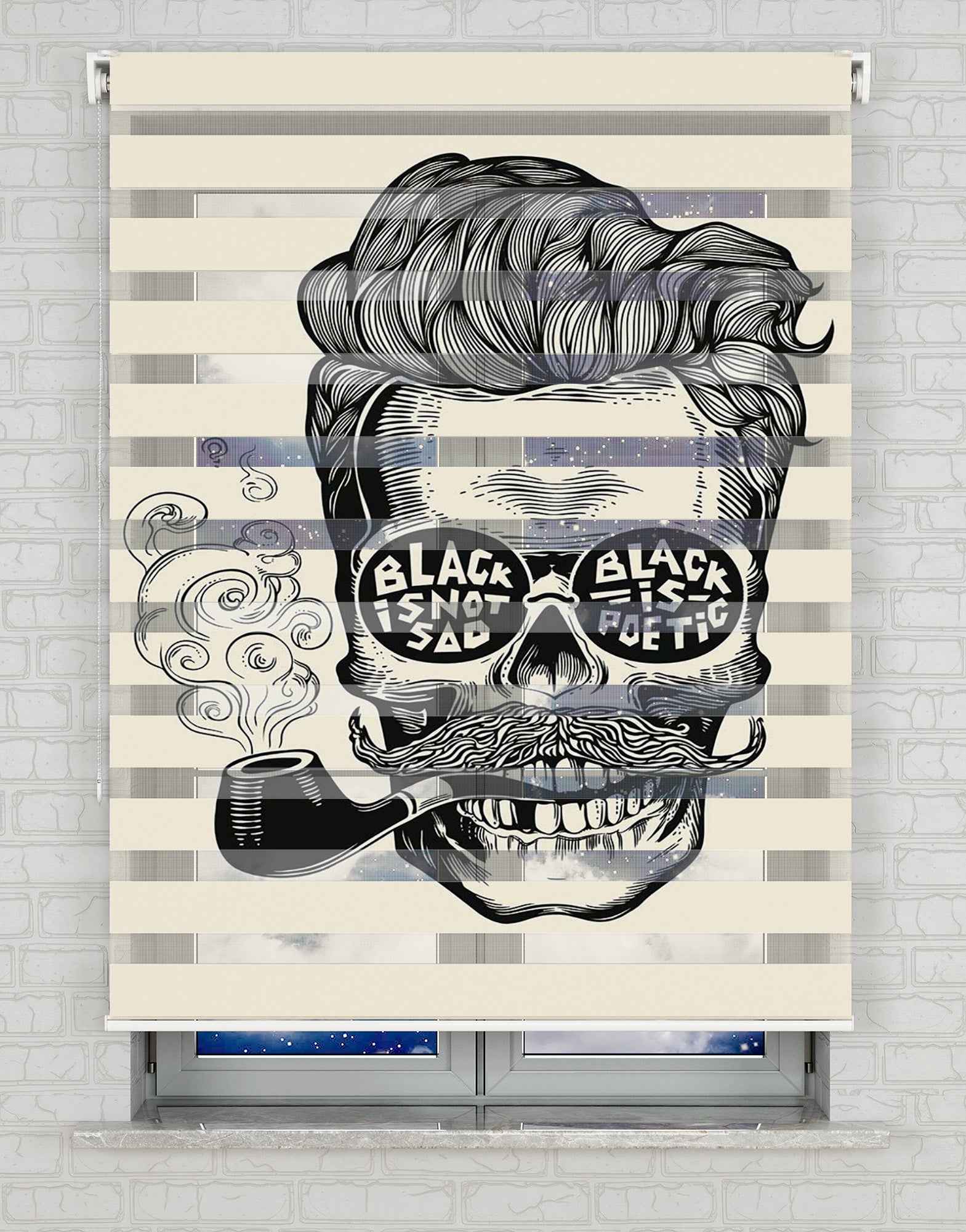 Pipo İçen Adam Baskılı Zebra Perde -Genç Odası Perdesi