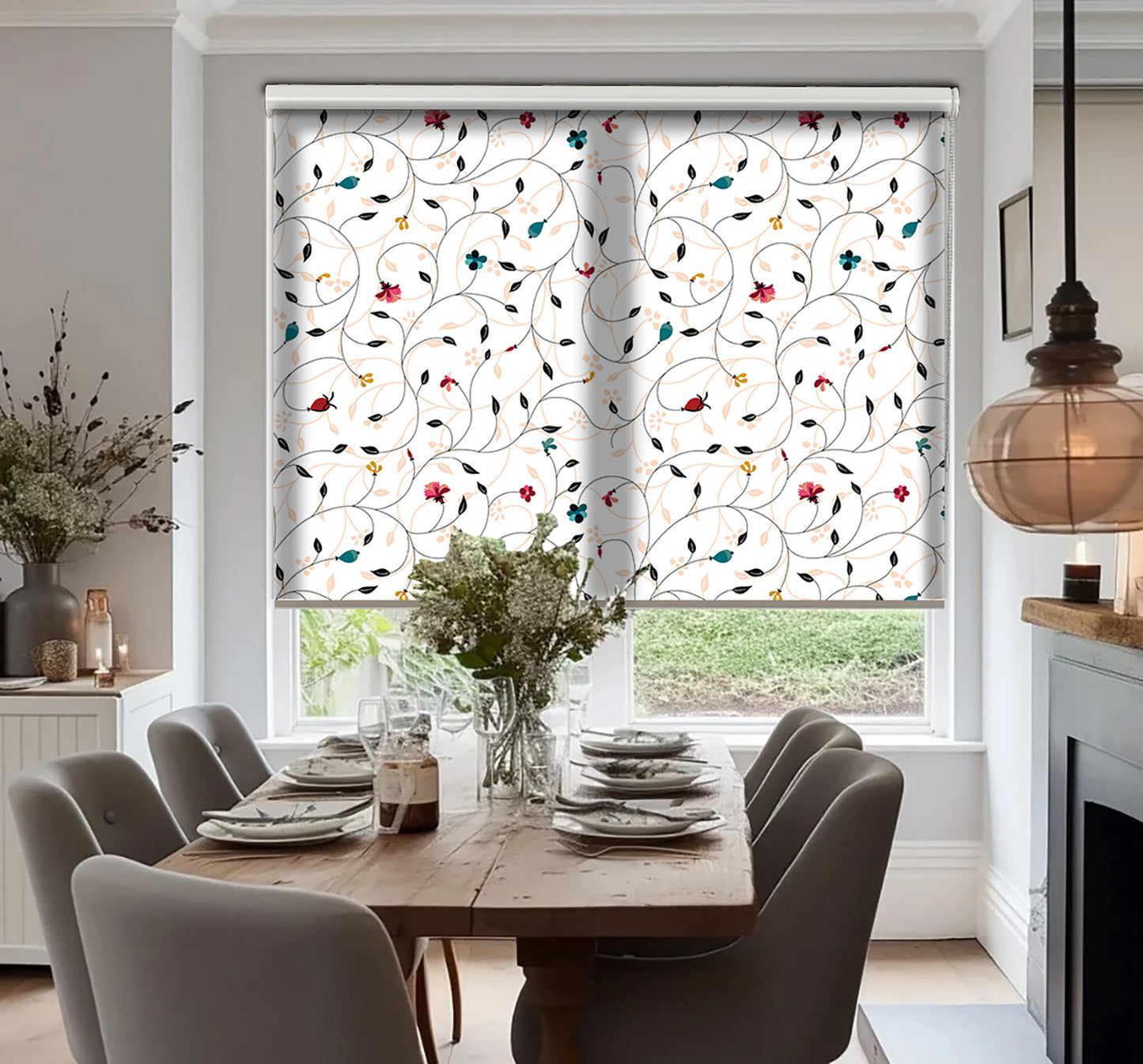 İnce Dallar Baskılı Stor Perde - Baskılı Güneşlik Perdesi - Mutfak Perdesi - AD HOME Tekstil