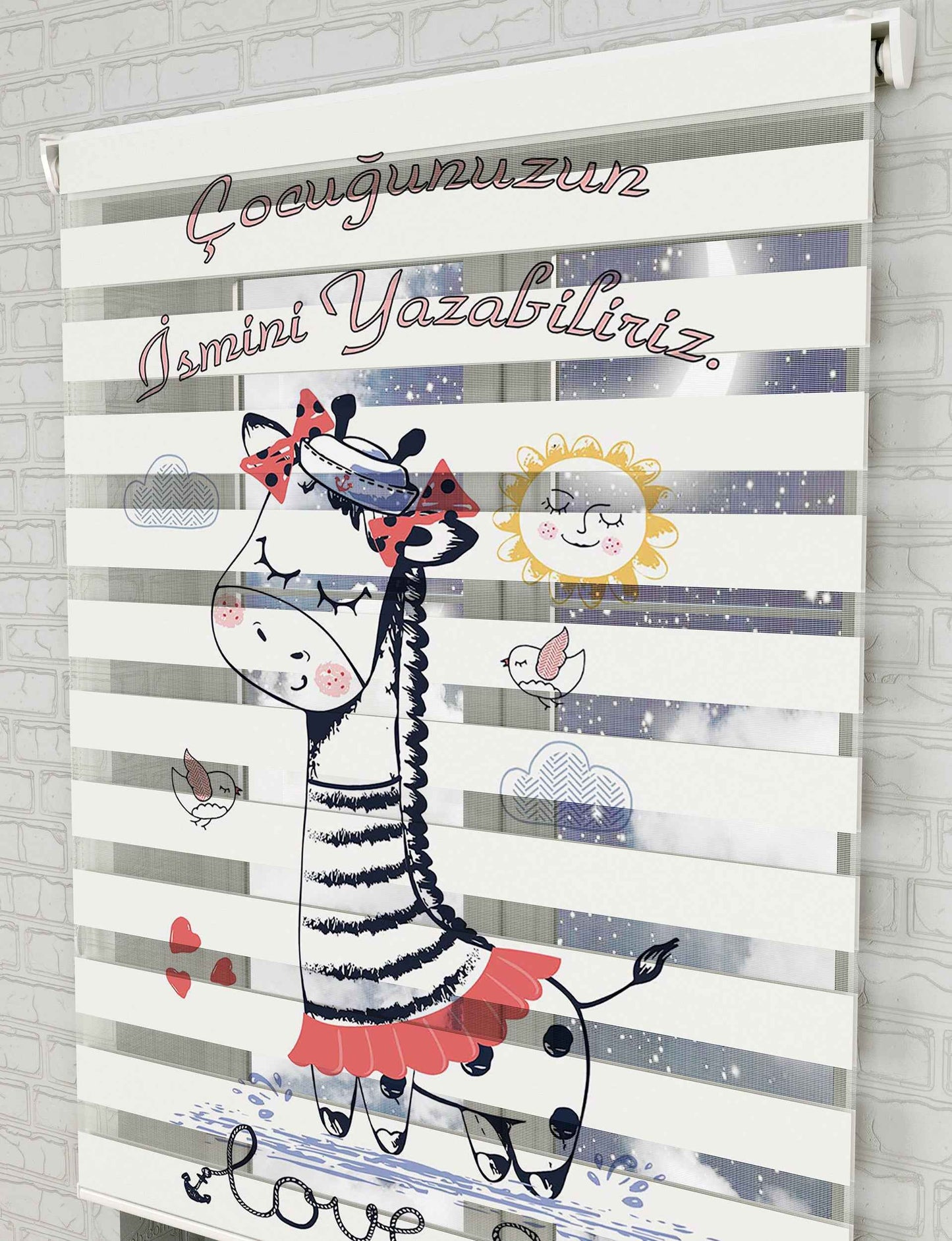 Zürafa Çocuk İsimli Baskılı Zebra Perde - Bebek Odası Perdesi - AD HOME Tekstil