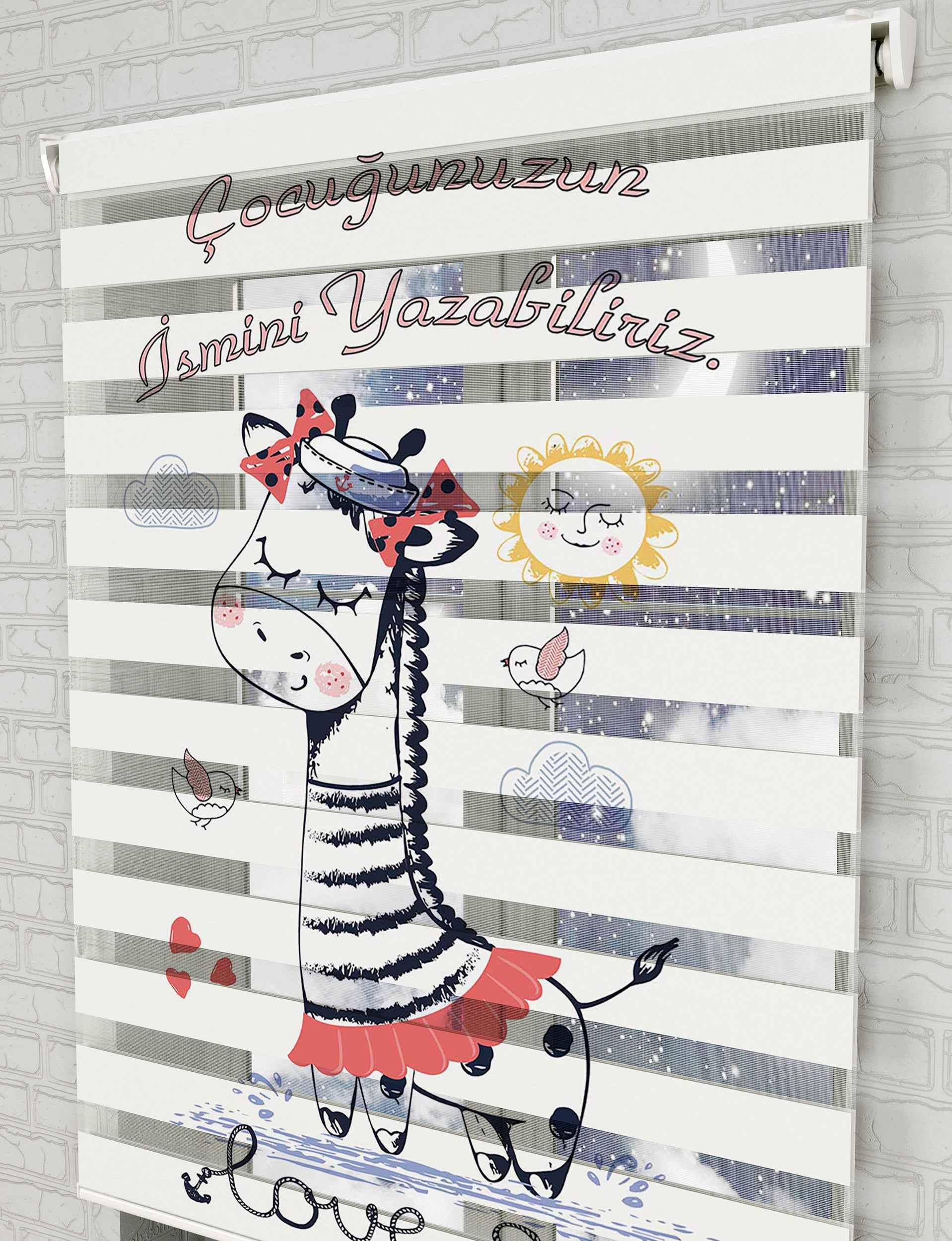 Zürafa Çocuk İsimli Baskılı Zebra Perde - Bebek Odası Perdesi - AD HOME Tekstil