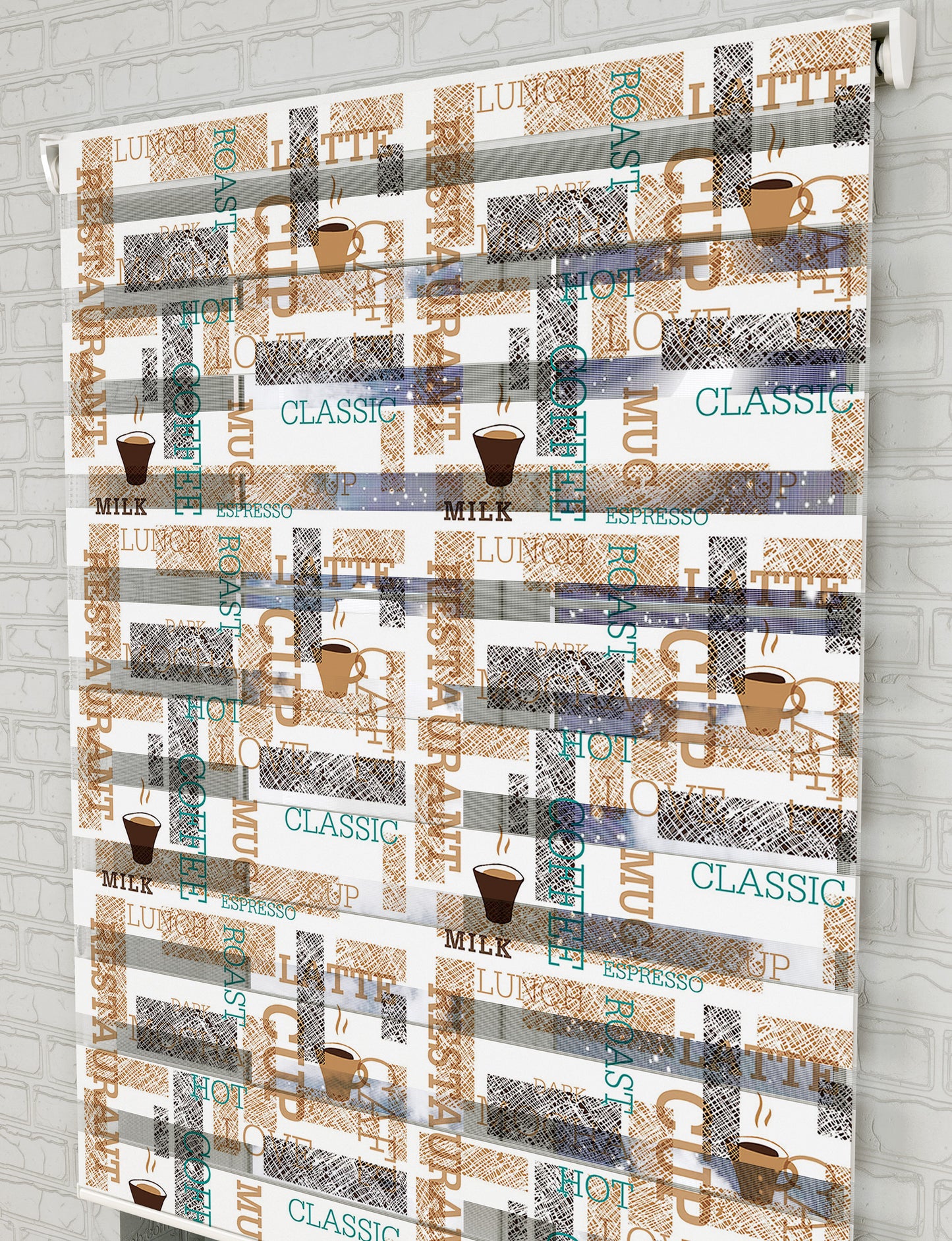 Coffee - Kahve Baskılı Zebra Perde -Mutfak Perdesi - AD HOME Tekstil