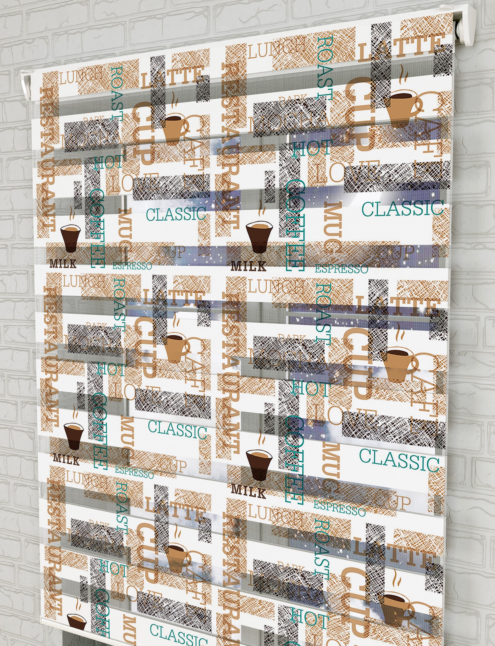 Coffee - Kahve Baskılı Zebra Perde -Mutfak Perdesi - AD HOME Tekstil