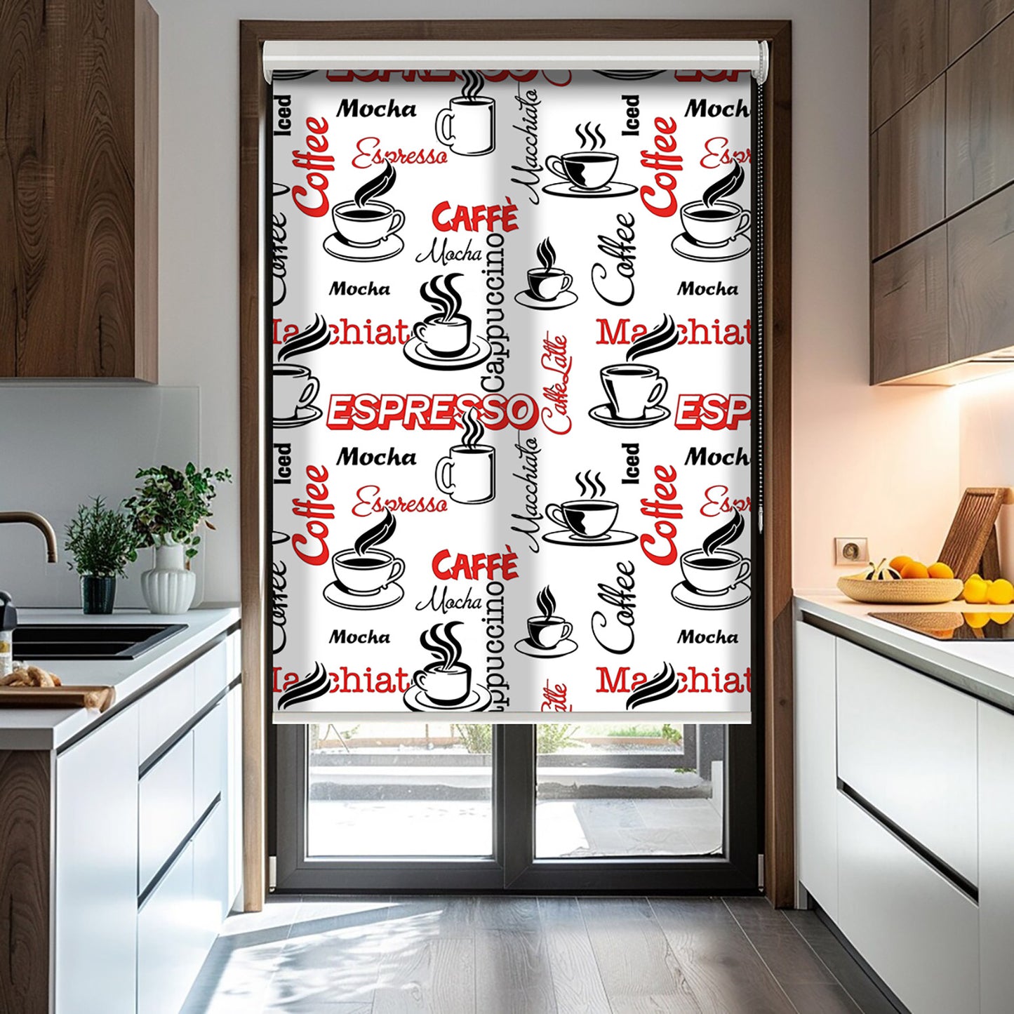 Kahve Siyah Kırmızı Baskılı Stor Perde - Baskılı Güneşlik Perdesi - Mutfak Perdesi - AD HOME Tekstil