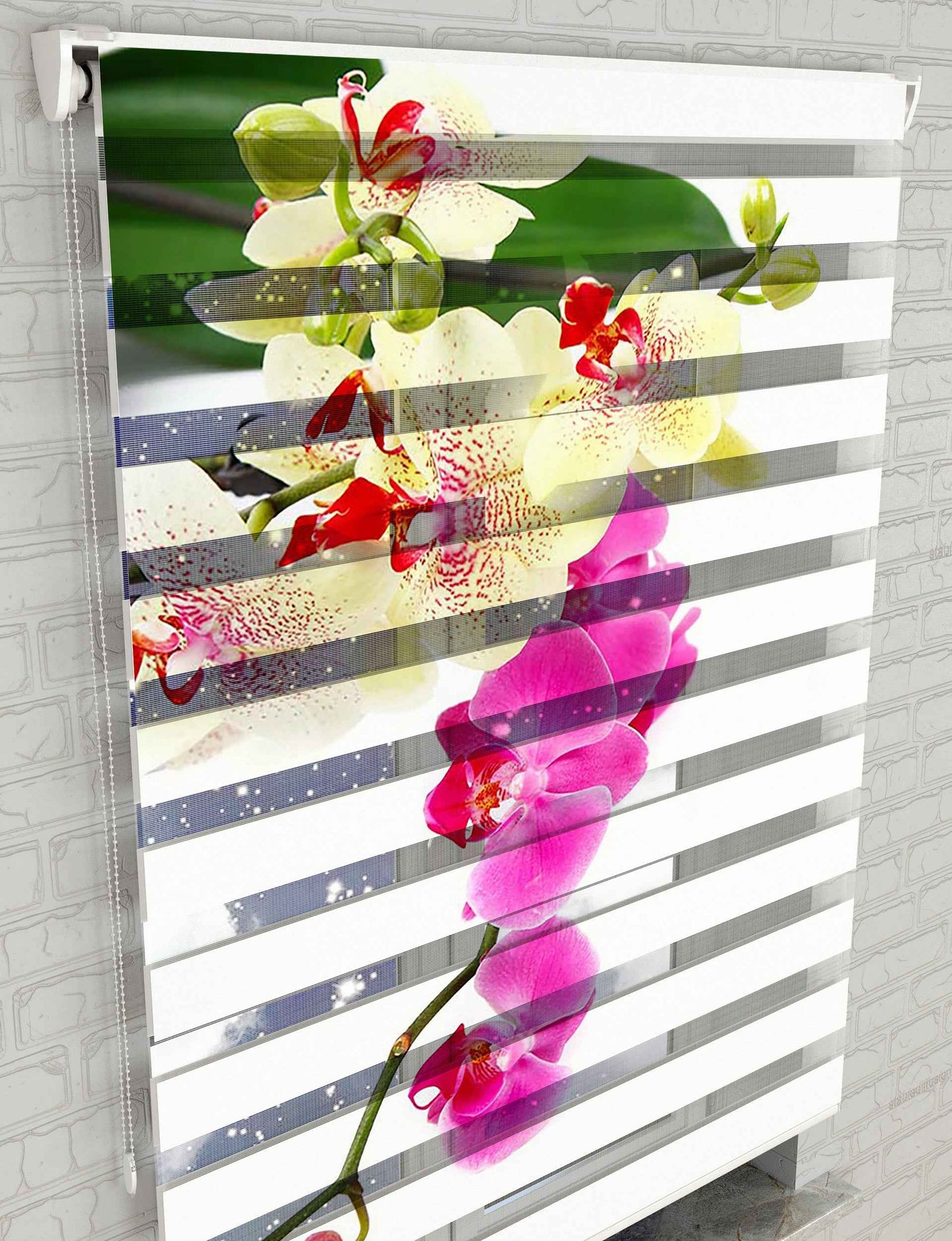 Orkide Çiçeği Baskılı Zebra Perde -Mutfak Perdesi - AD HOME Tekstil
