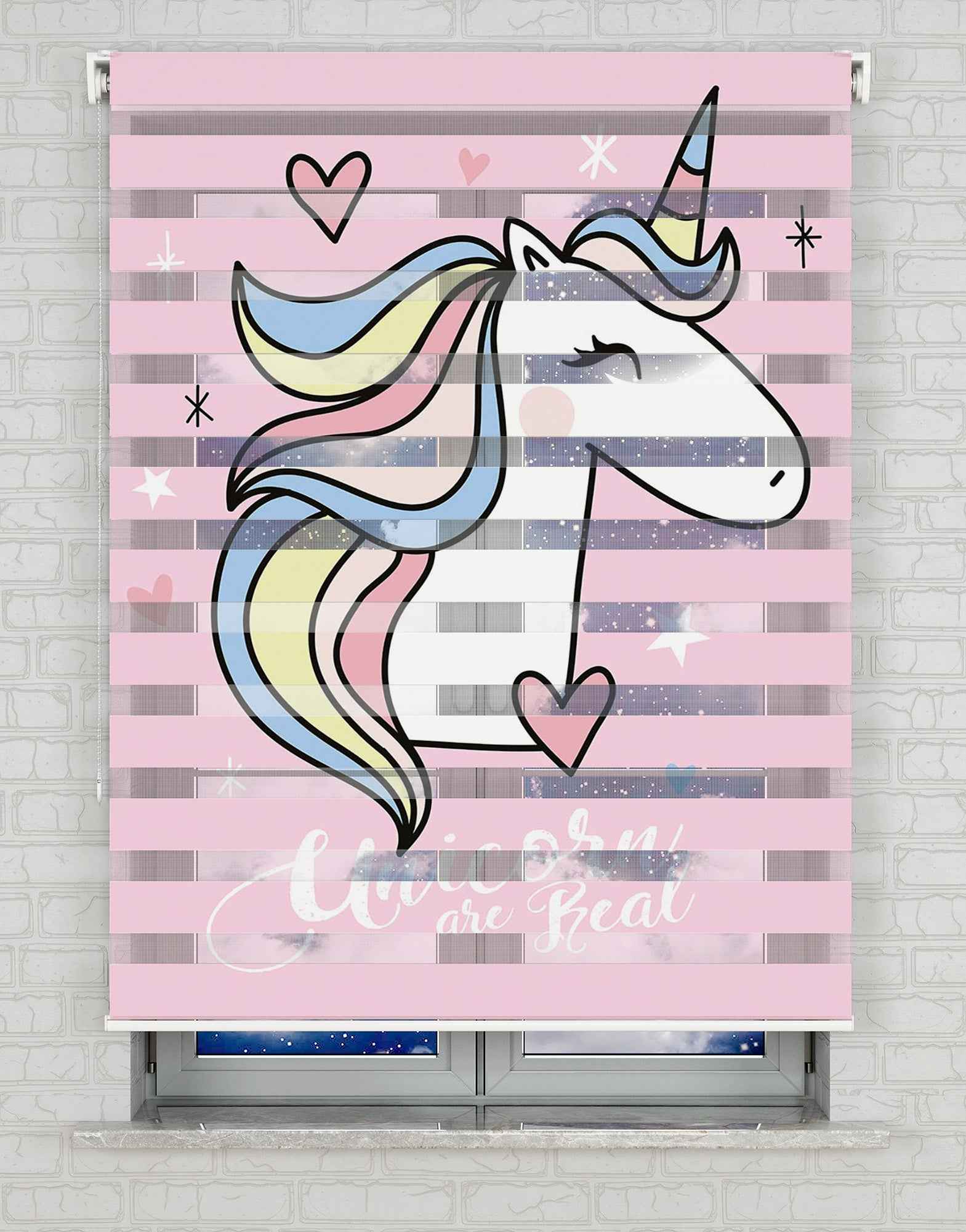 Unicorn Baskılı Zebra Perde -Bebek Odası Perdesi