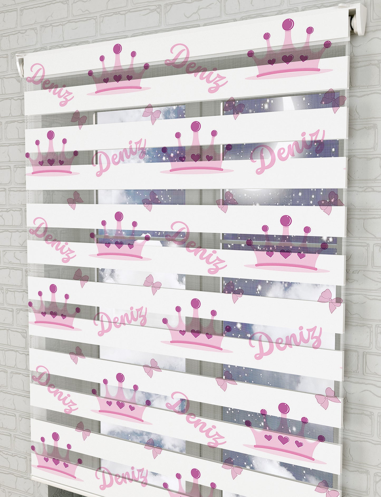 isme özel kız bebek Baskılı Zebra Perde - Kız Çocuk Odası Perdesi - AD HOME Tekstil