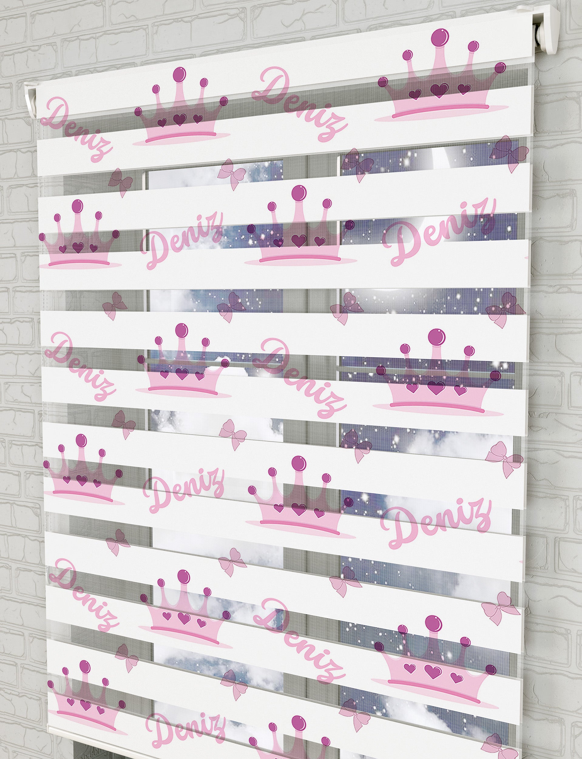isme özel kız bebek Baskılı Zebra Perde - Kız Çocuk Odası Perdesi - AD HOME Tekstil