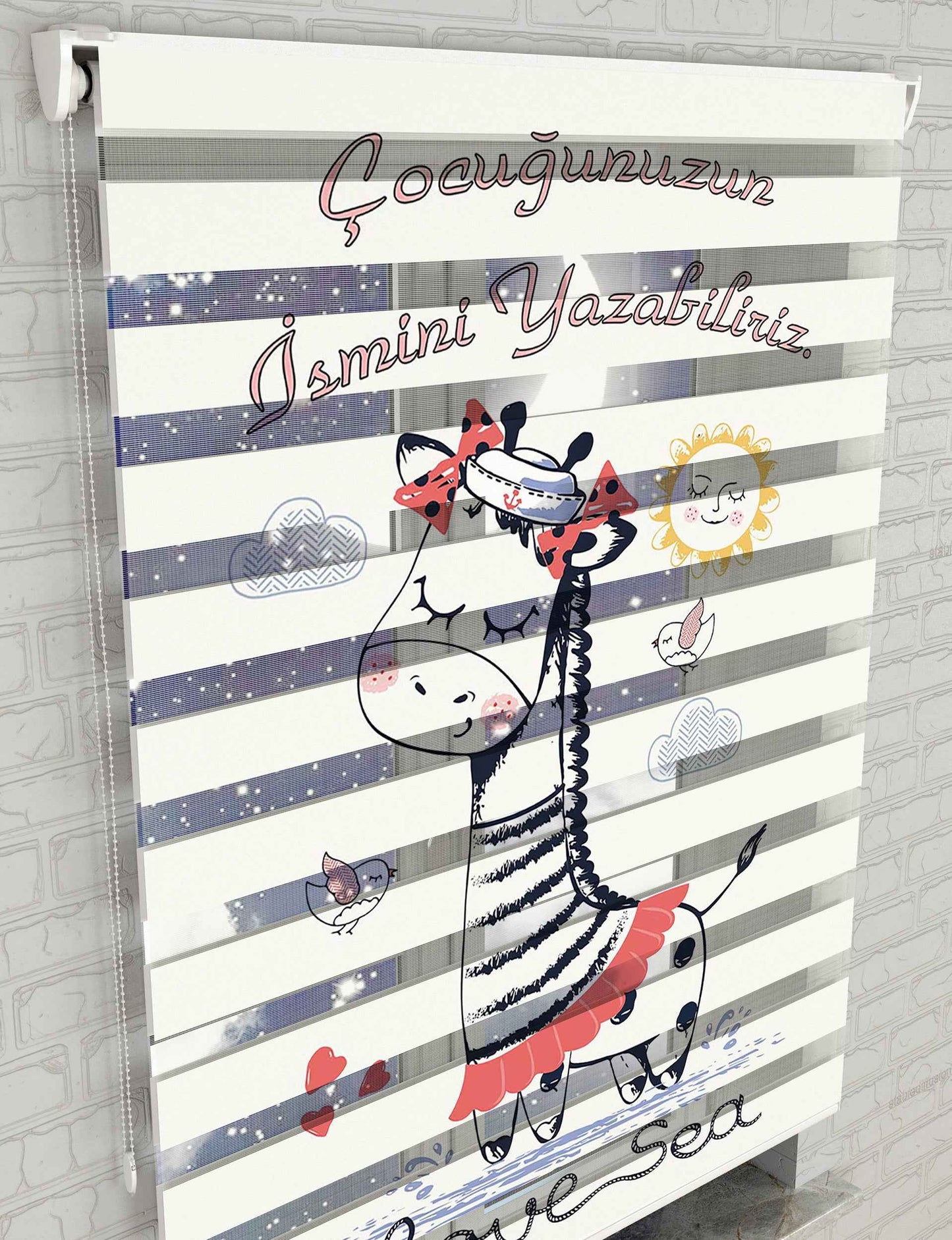 Zürafa Çocuk İsimli Baskılı Zebra Perde - Bebek Odası Perdesi - AD HOME Tekstil