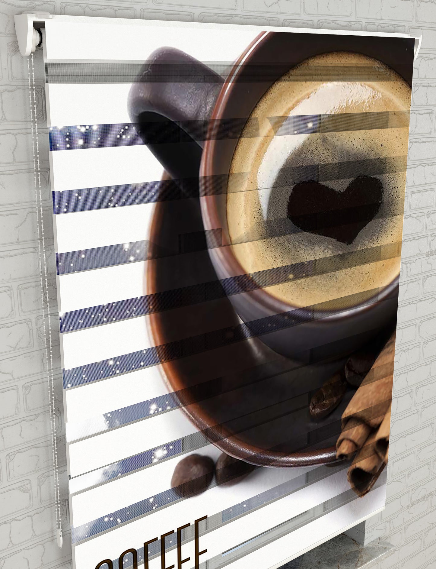 Coffee Kalp Fincan Baskılı Zebra Perde -Mutfak Perdesi - AD HOME Tekstil