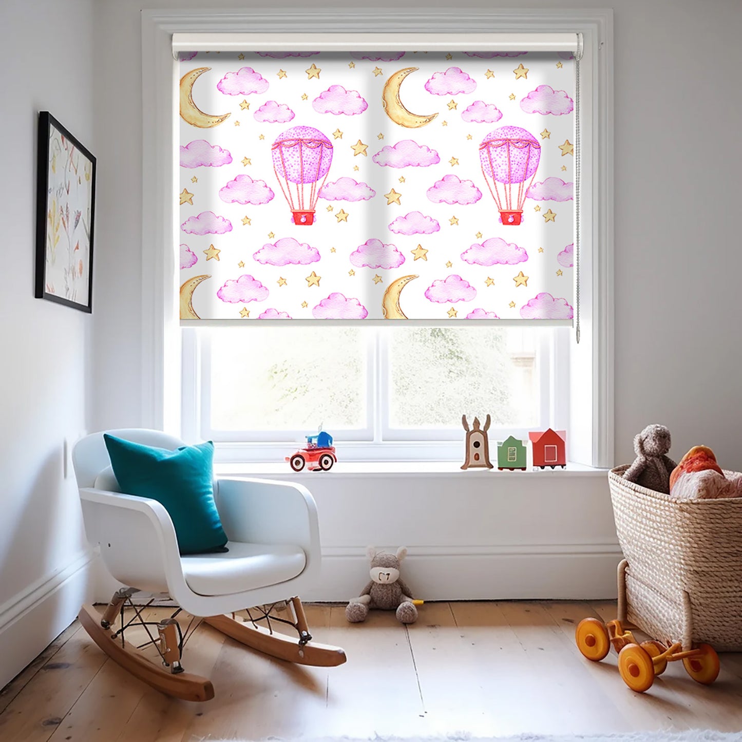 Pembe Bulutlar ve Aydede Baskılı Stor Perde - Güneşlik Perdesi - Bebek Odası Perdesi - AD HOME Tekstil