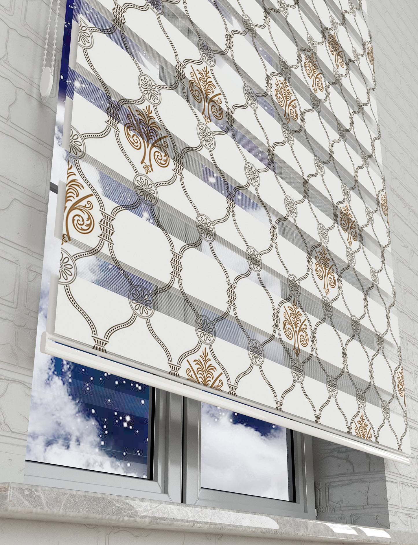 Damask Baskılı Zebra Perde -Salon Perdesi - AD HOME Tekstil