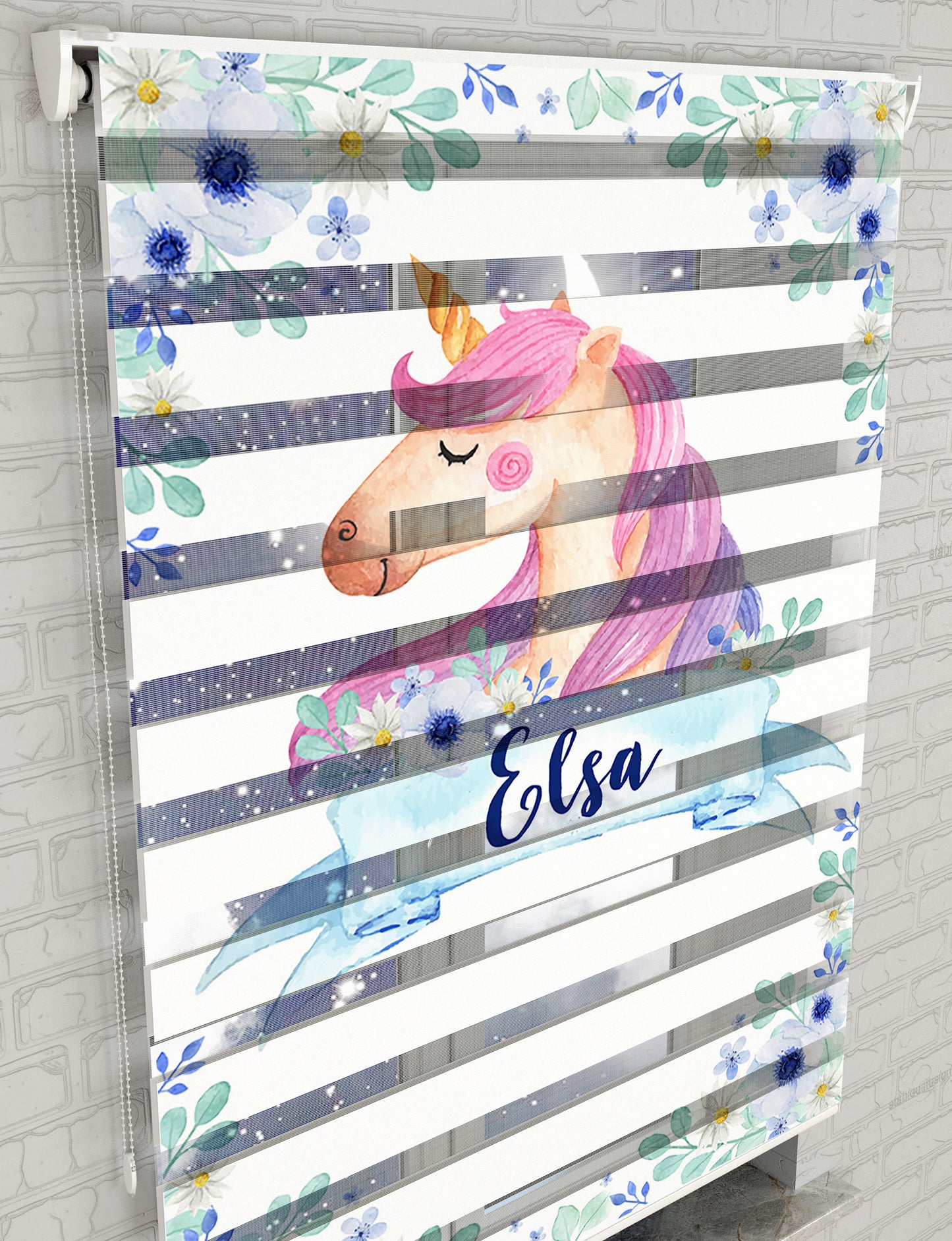 Unicorn At Baskılı Zebra Perde - Kız Çocuk Odası Perdesi, Bebek Odası Perdesi - AD HOME Tekstil