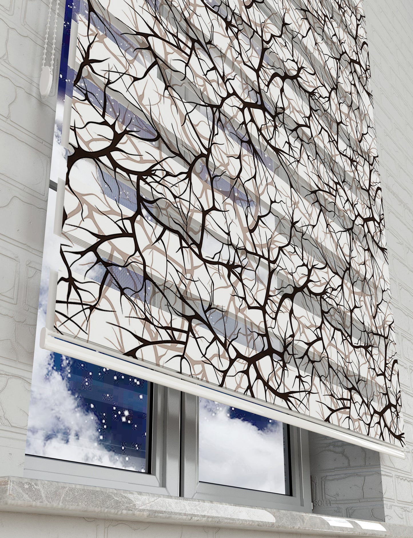 Ağaç Dalları Baskılı Zebra Perde -Salon Perdesi - AD HOME Tekstil