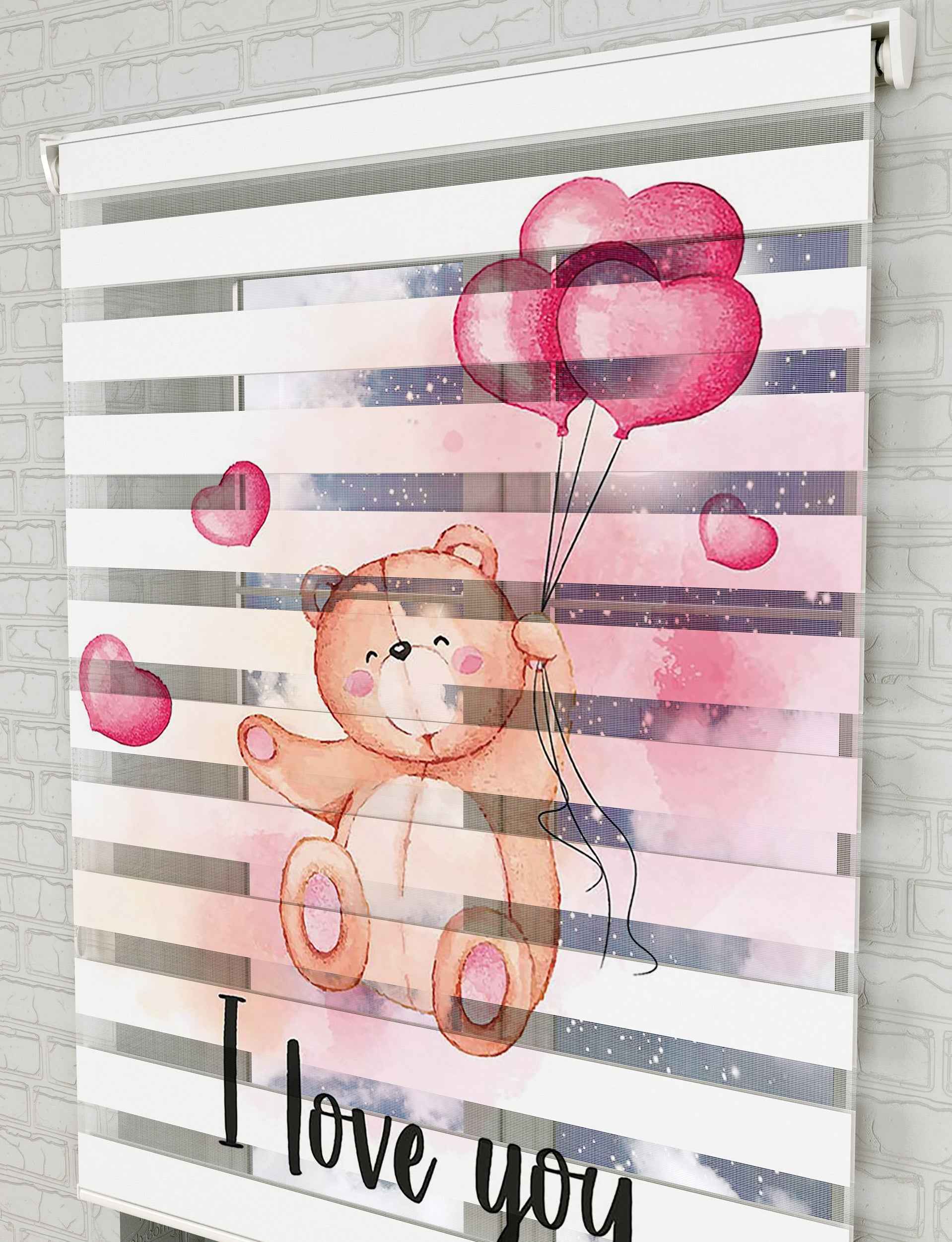 Uçan Ayıcık Baskılı Zebra Perde -Bebek Odası Perdesi - AD HOME Tekstil