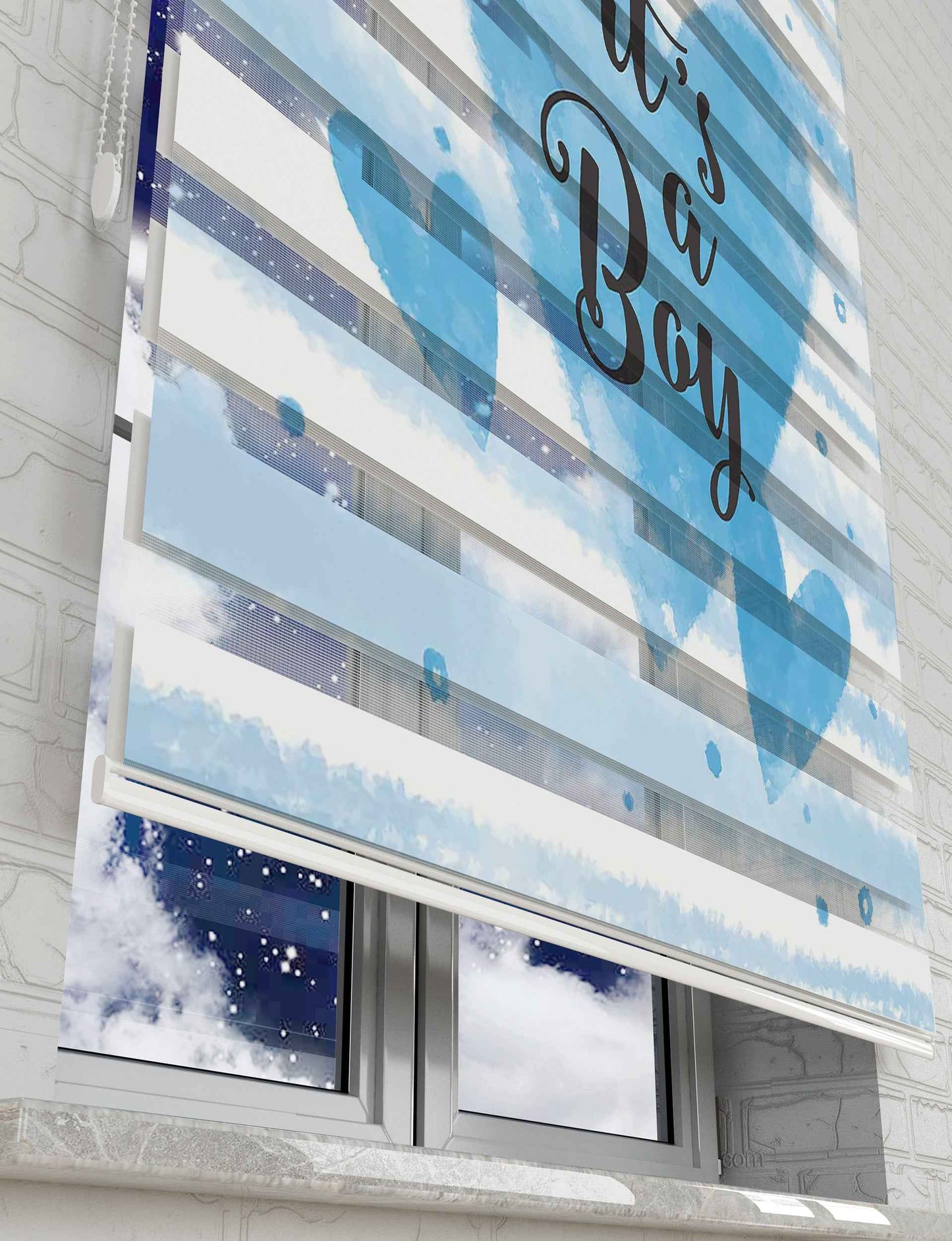 Kalp Erkek Baskılı Zebra Perde -Bebek Odası Perdesi - AD HOME Tekstil