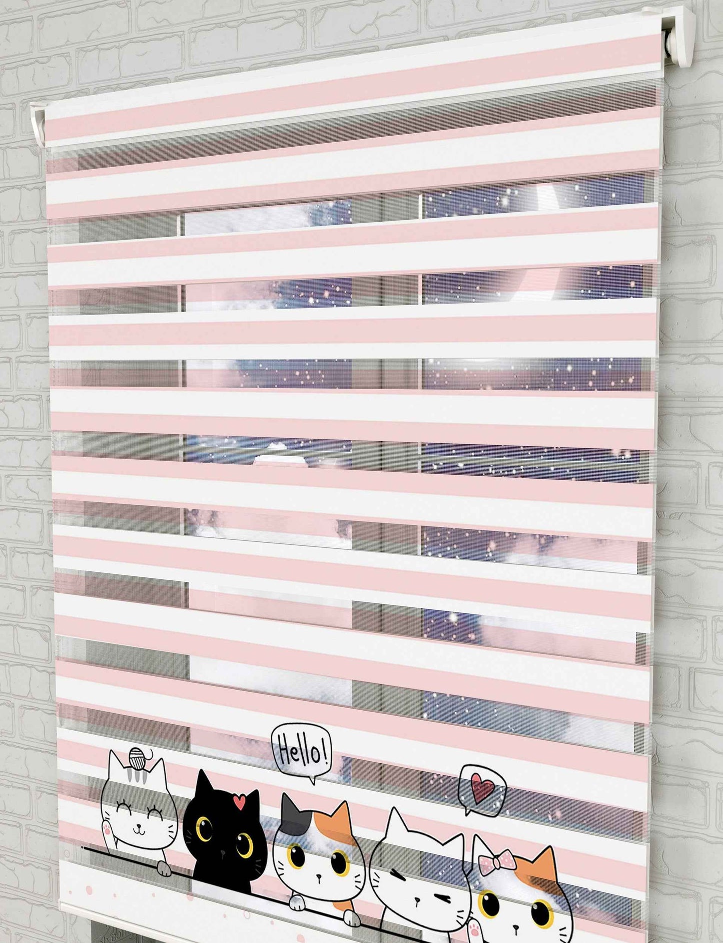 Sevimli Kediler vektör Baskılı Zebra Perde - Çocuk Odası Perdesi - AD HOME Tekstil