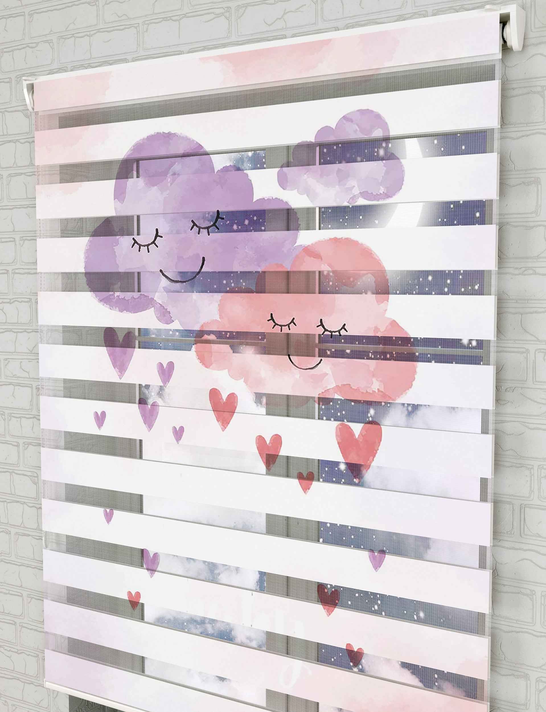 Bulutlar Baskılı Zebra Perde -Bebek Odası Perdesi - AD HOME Tekstil