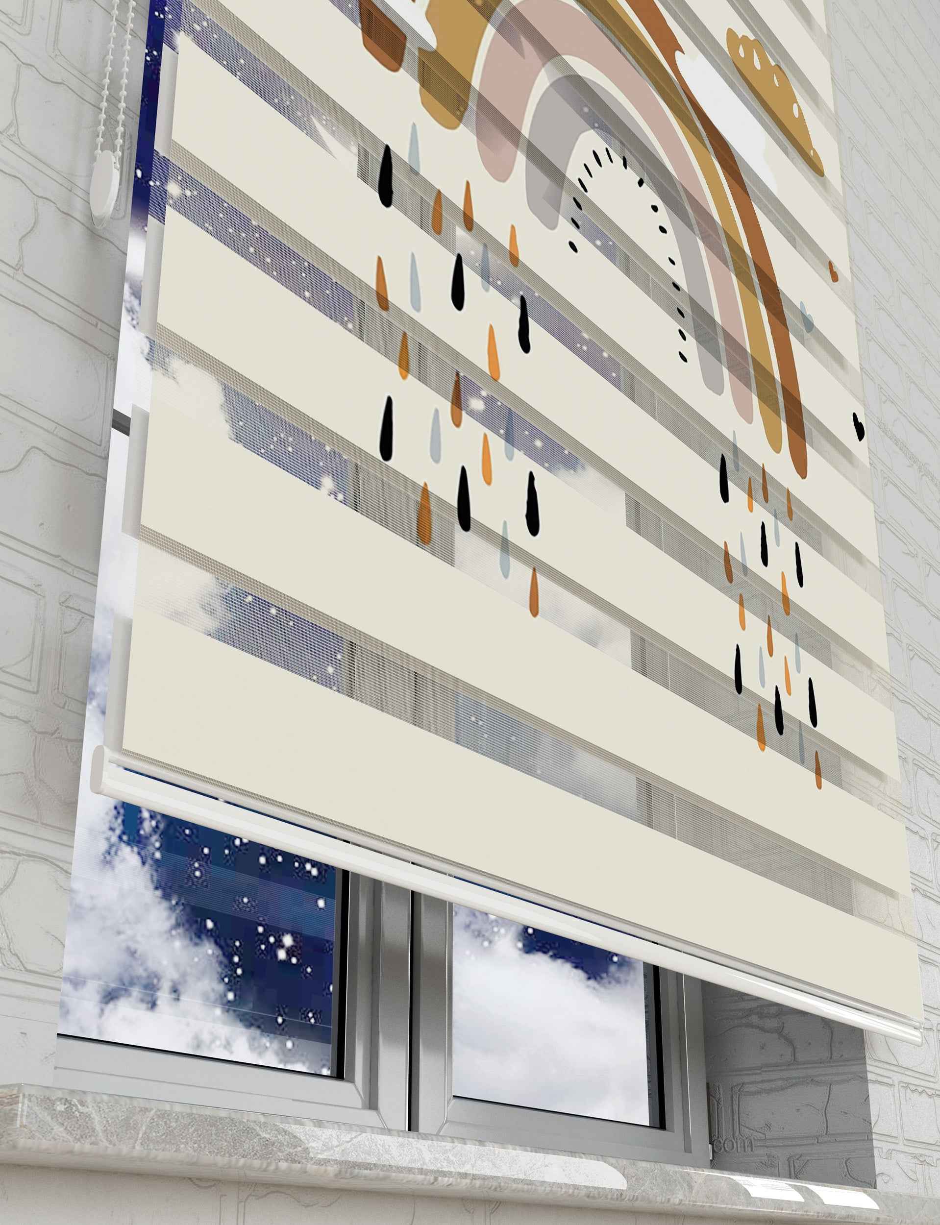 Kahverengi Gökkuşağı Zebra Perde - Bebek Odası İçin Vektörel Baskılı Gökkuşağı Zebra Perde - AD HOME Tekstil