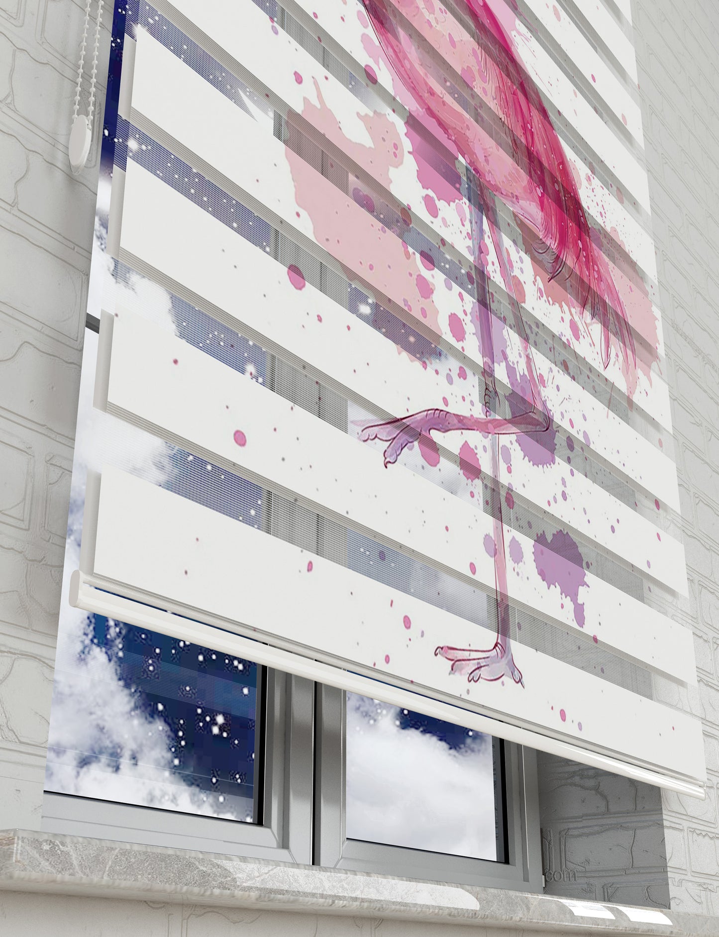 Flamingo Vektör Baskılı Zebra Perde -Mutfak Perdesi - AD HOME Tekstil