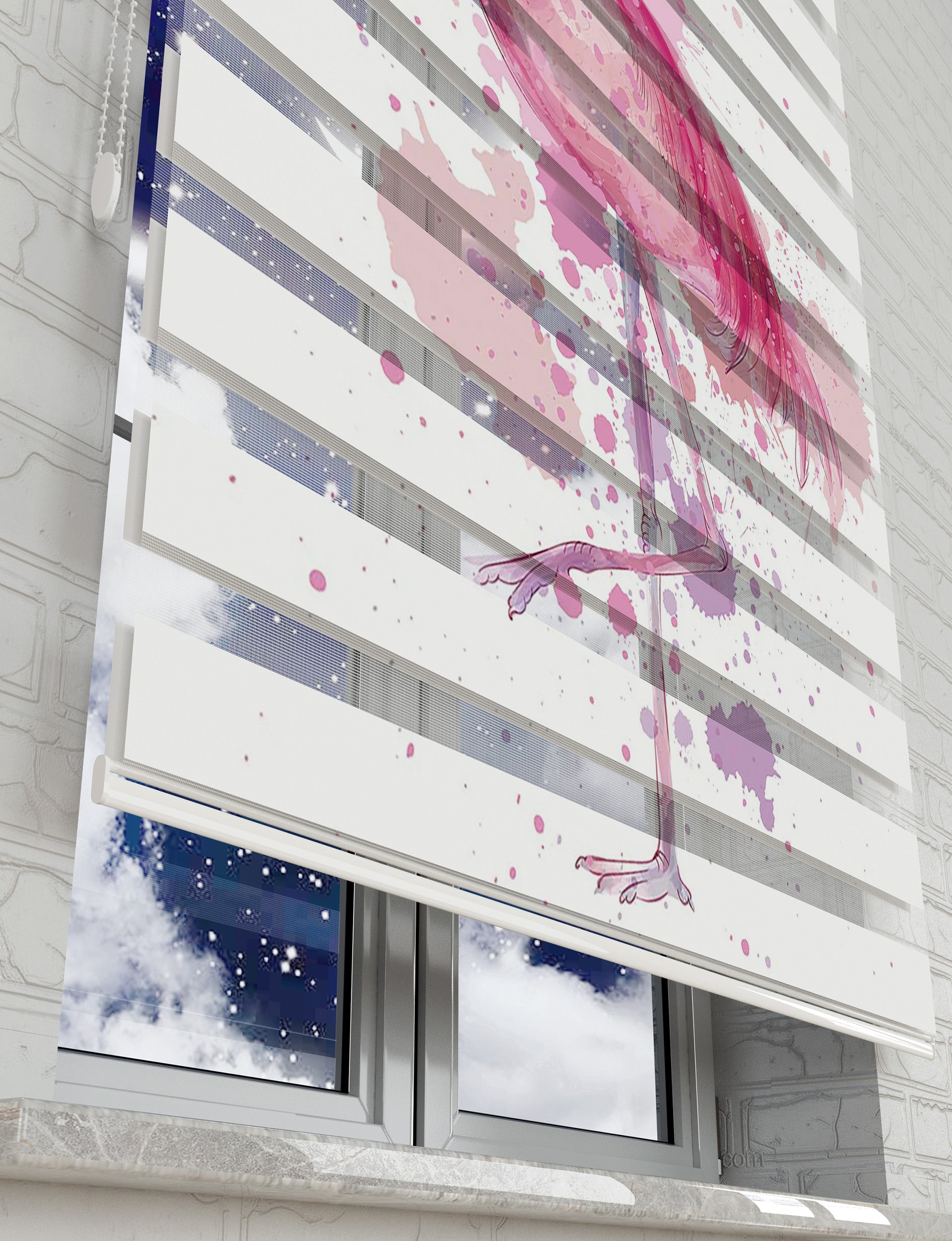 Flamingo Vektör Baskılı Zebra Perde -Mutfak Perdesi - AD HOME Tekstil