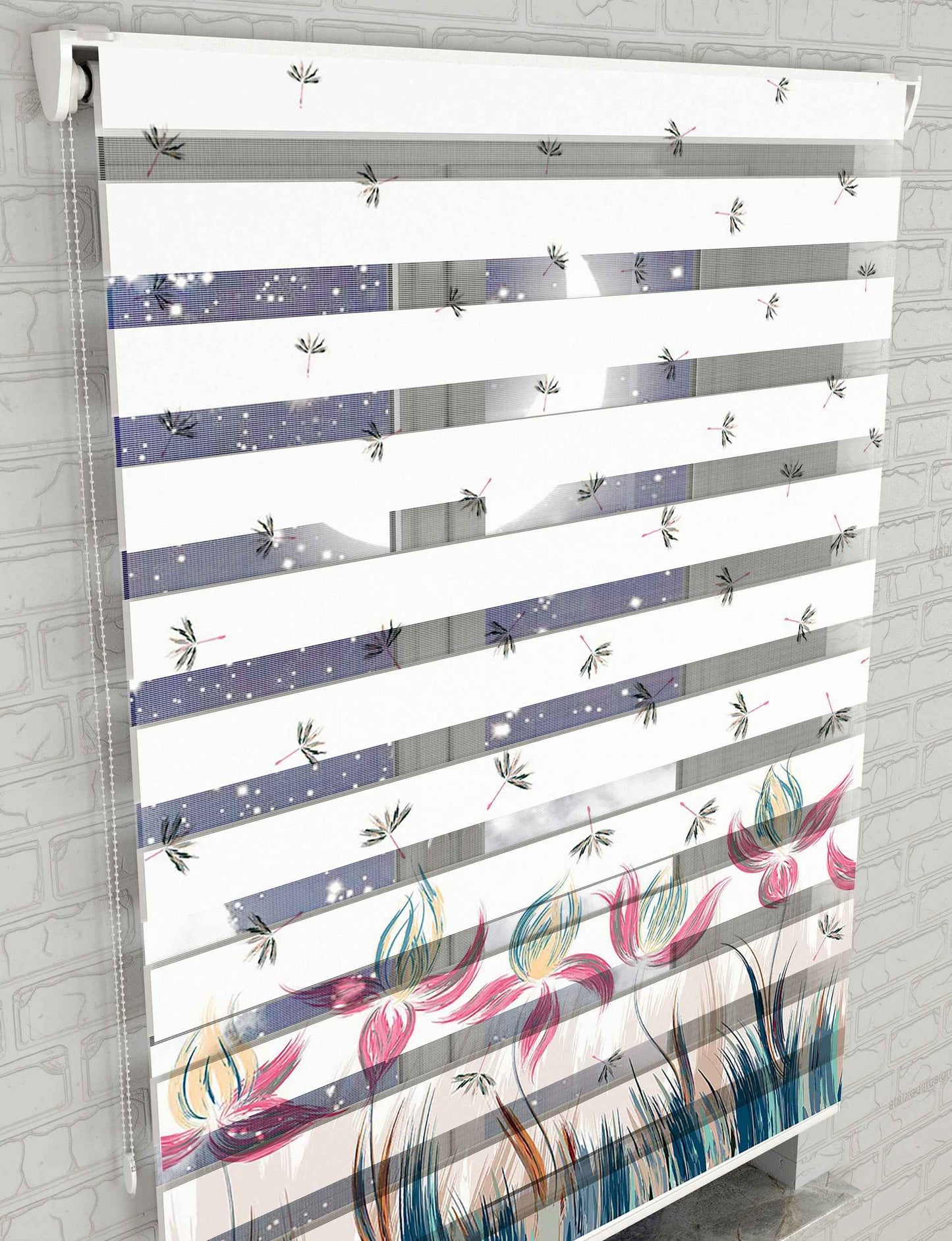 Laleler Baskılı Zebra Perde -Salon Perdesi - AD HOME Tekstil