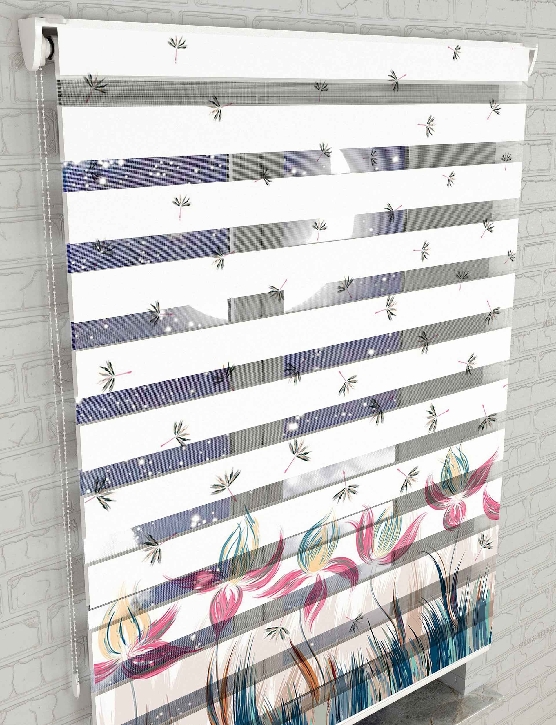 Laleler Baskılı Zebra Perde -Salon Perdesi - AD HOME Tekstil