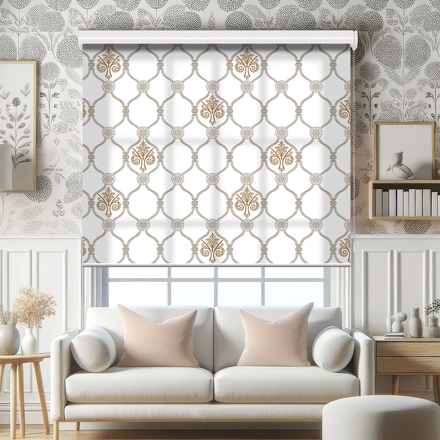 Damask Baskılı Stor Perde - Baskılı Güneşlik Perdesi - Salon Perdesi - AD HOME Tekstil