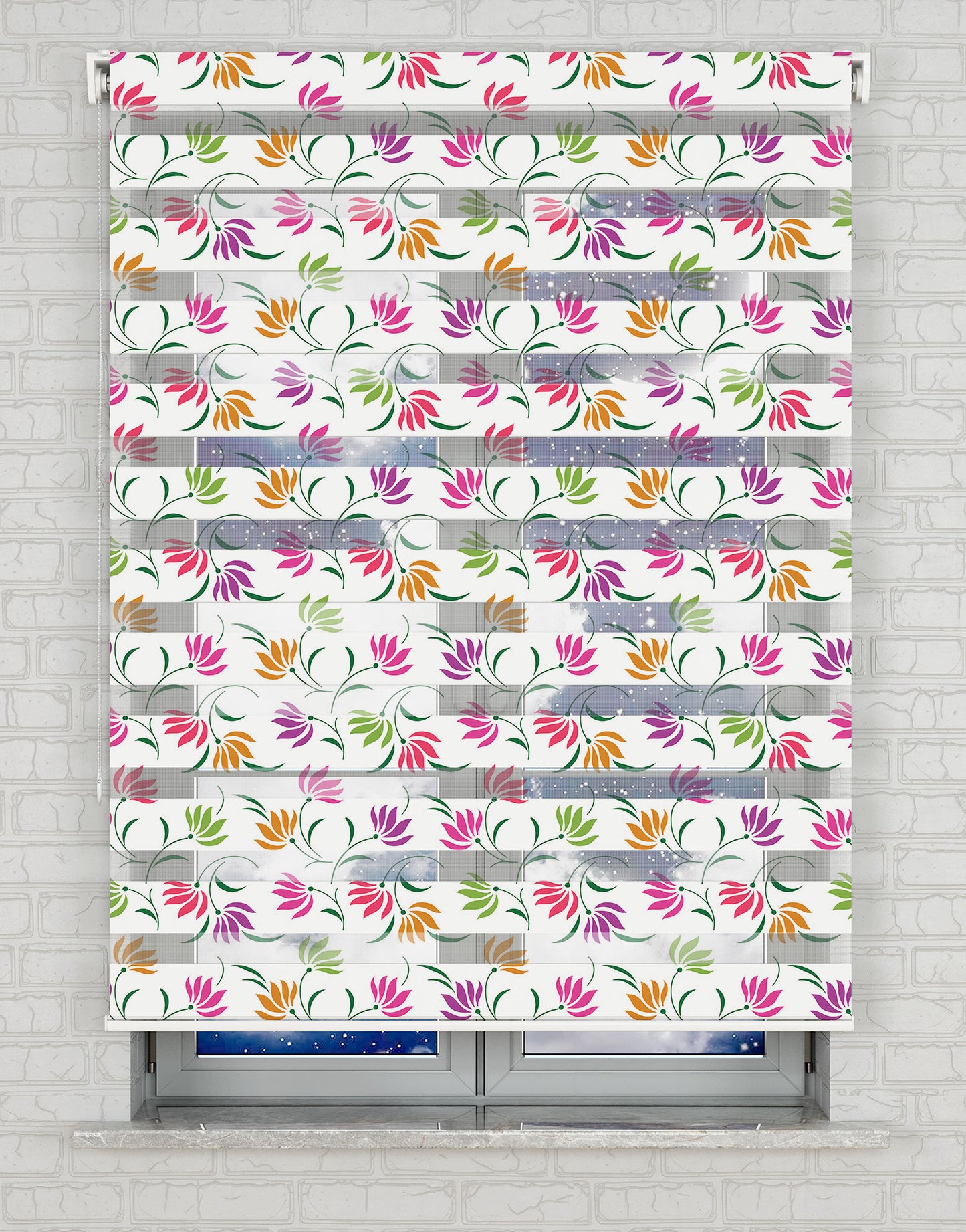Çiçekler Vektör Baskılı Zebra Perde -Mutfak Perdesi - AD HOME Tekstil