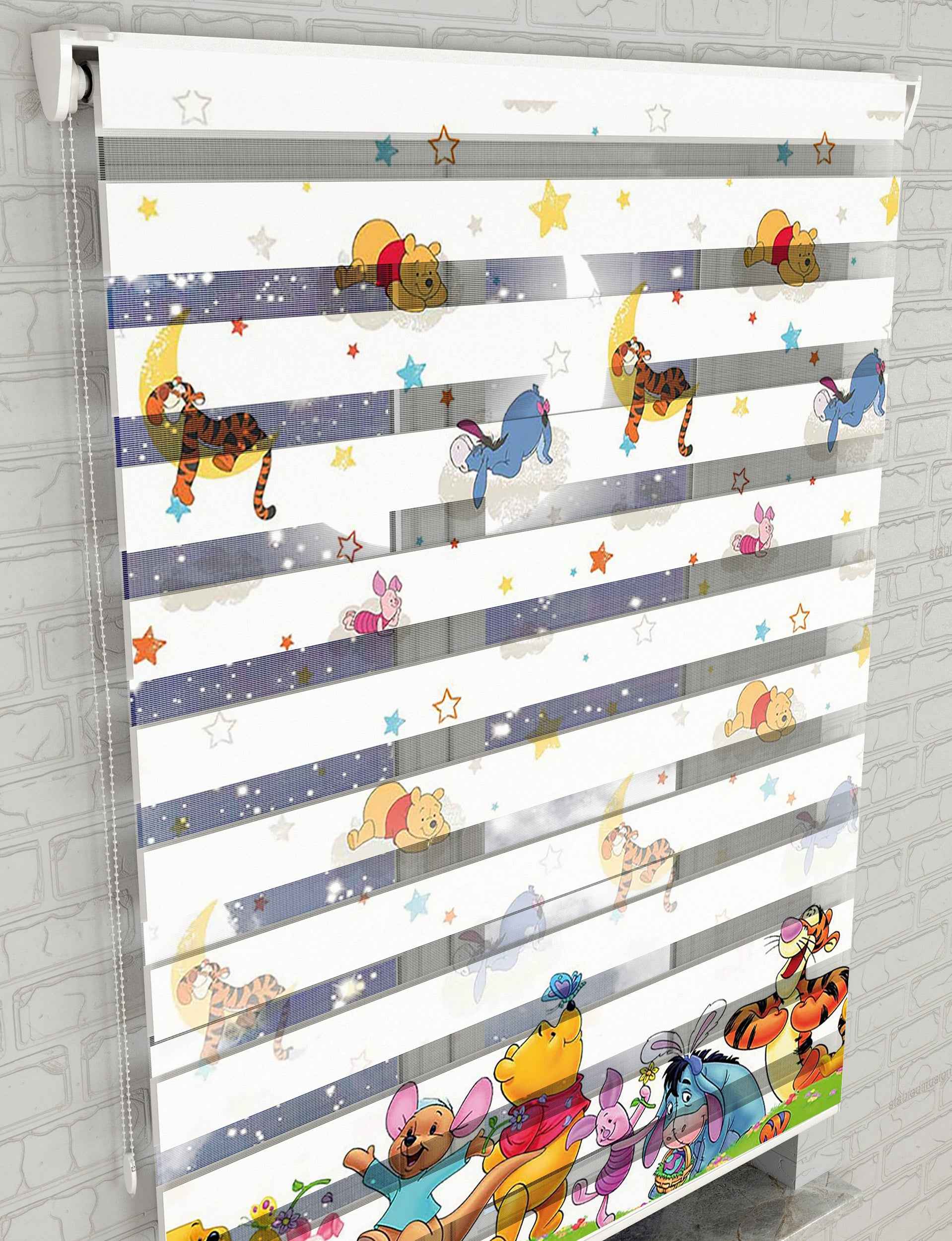 Winnie Ayıcık Baskılı Zebra Perde -Bebek Odası Perdesi - AD HOME Tekstil