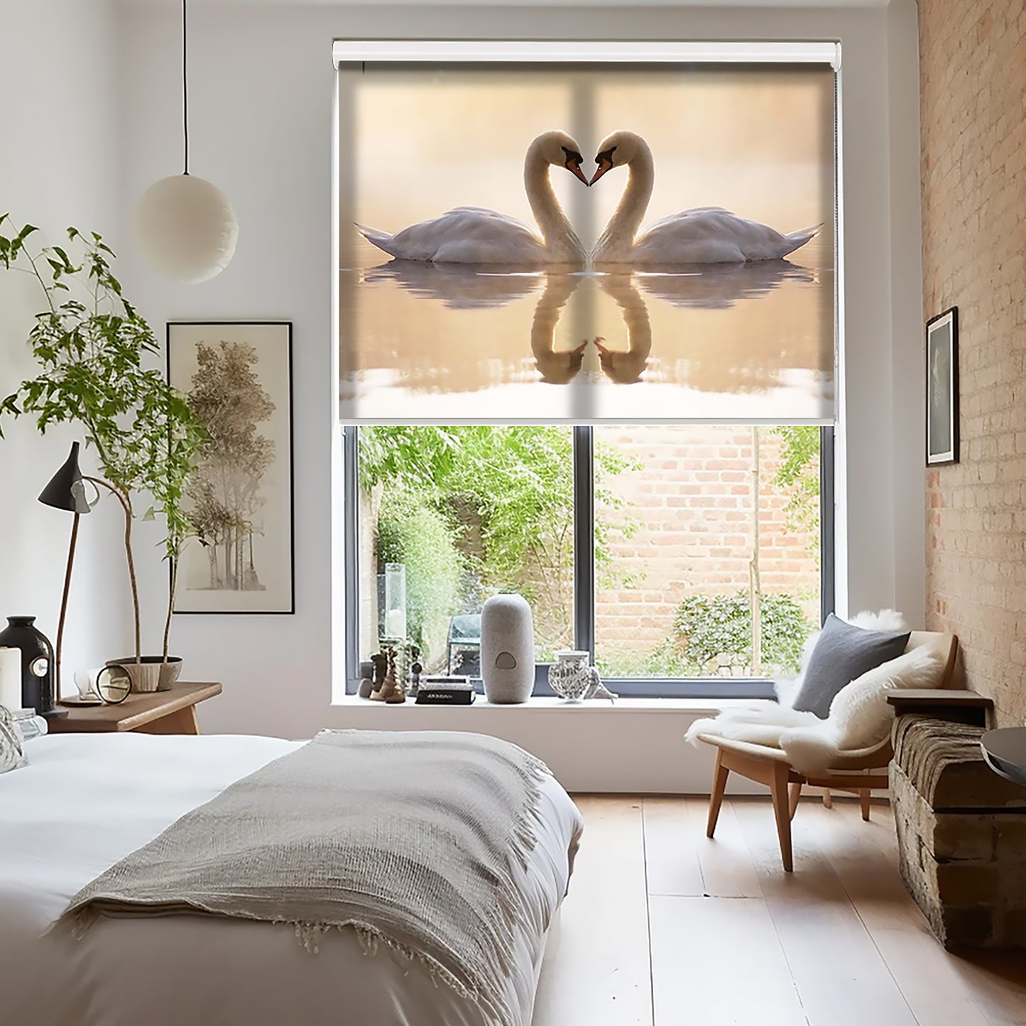 Kuğular ve Göl Baskılı Stor Perde - Güneşlik - Salon Perde, Mutfak Perde, Yatak Odası Perde, - AD HOME Tekstil