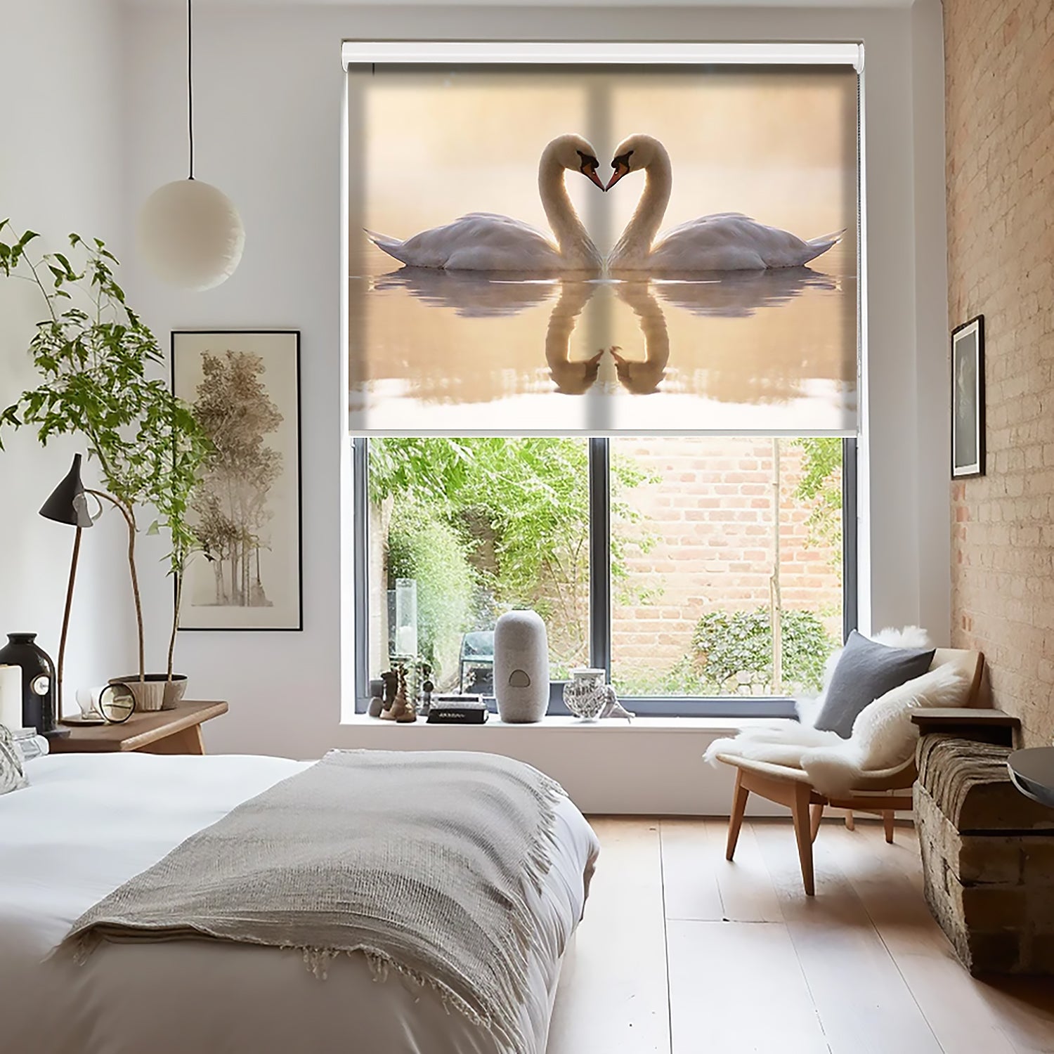 Kuğular ve Göl Baskılı Stor Perde - Güneşlik - Salon Perde, Mutfak Perde, Yatak Odası Perde, - AD HOME Tekstil