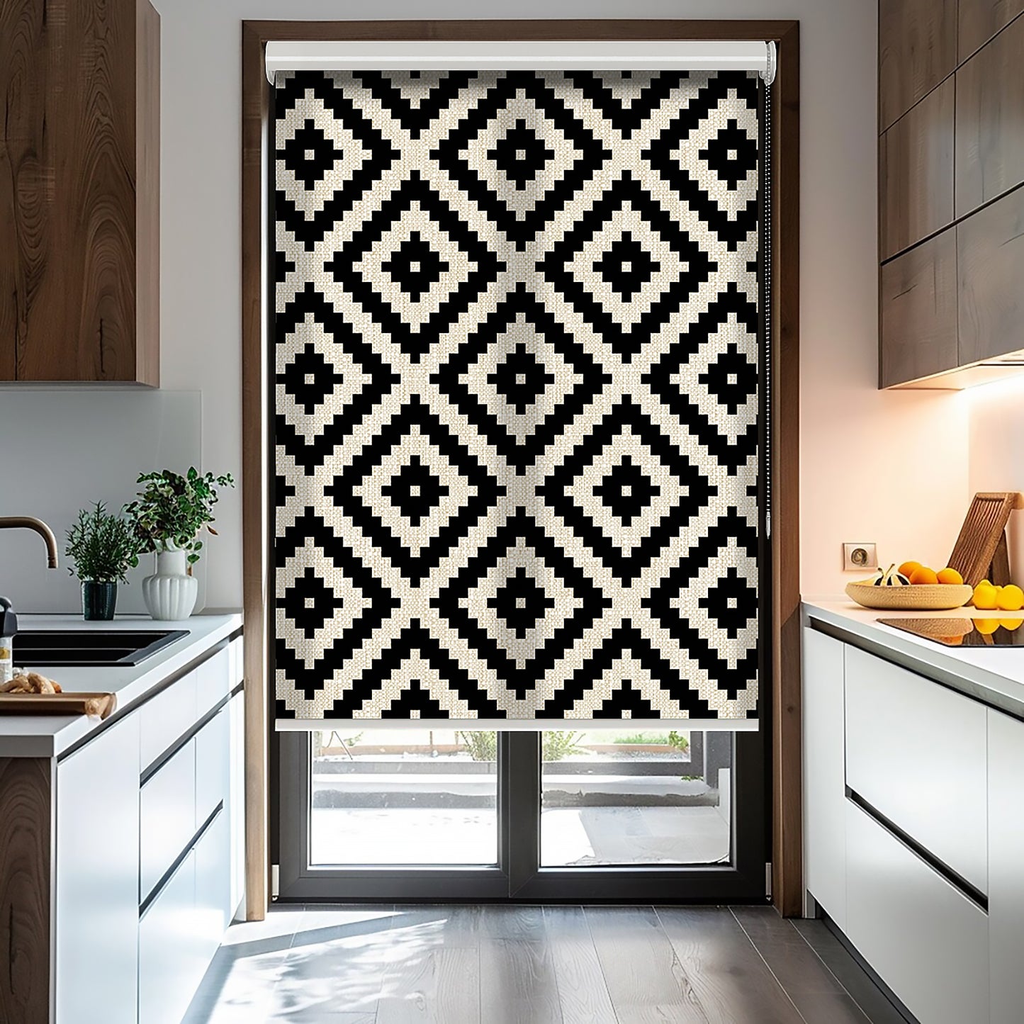 Siyah Damask Baskılı Stor Perde - Baskılı Güneşlik Perdesi - Salon Perde, Mutfak Perde