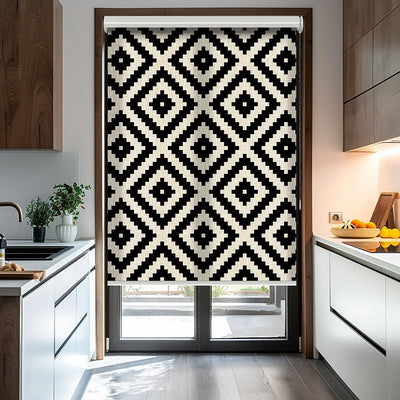 Siyah Damask Baskılı Stor Perde - Baskılı Güneşlik Perdesi - Salon Perde, Mutfak Perde