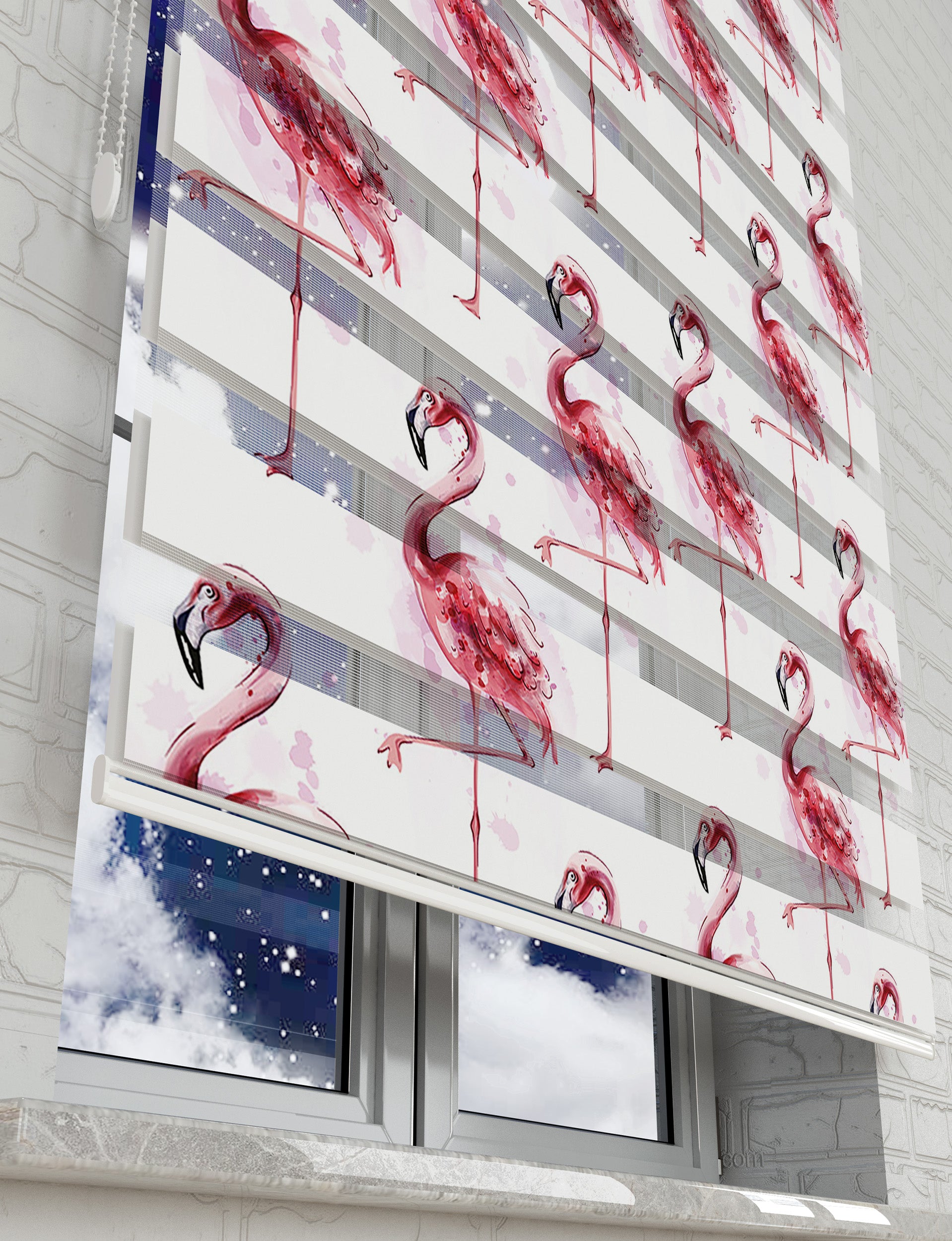 Flamingo Baskılı Zebra Perde -Mutfak Perdesi - AD HOME Tekstil