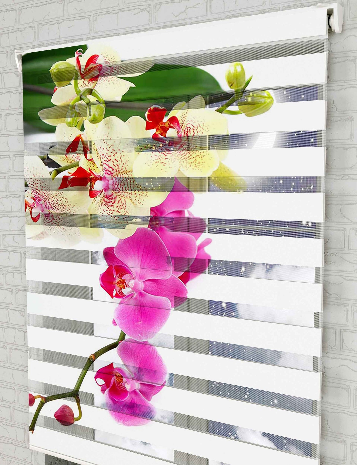 Orkide Çiçeği Baskılı Zebra Perde -Mutfak Perdesi - AD HOME Tekstil