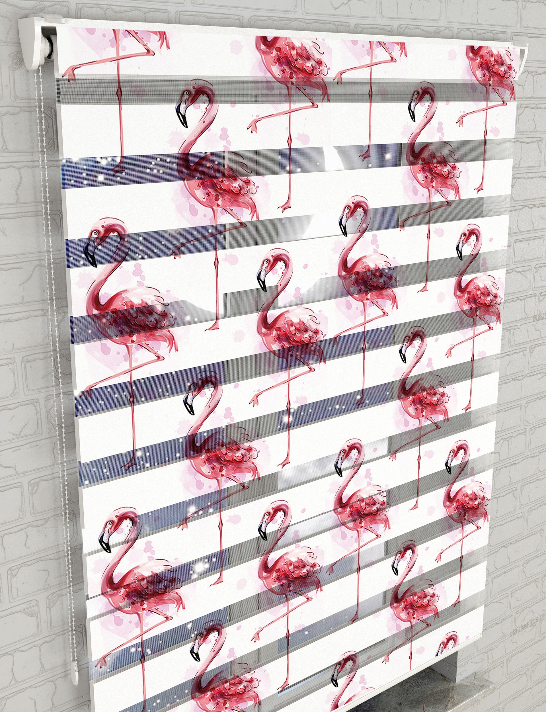 Flamingo Baskılı Zebra Perde -Mutfak Perdesi - AD HOME Tekstil