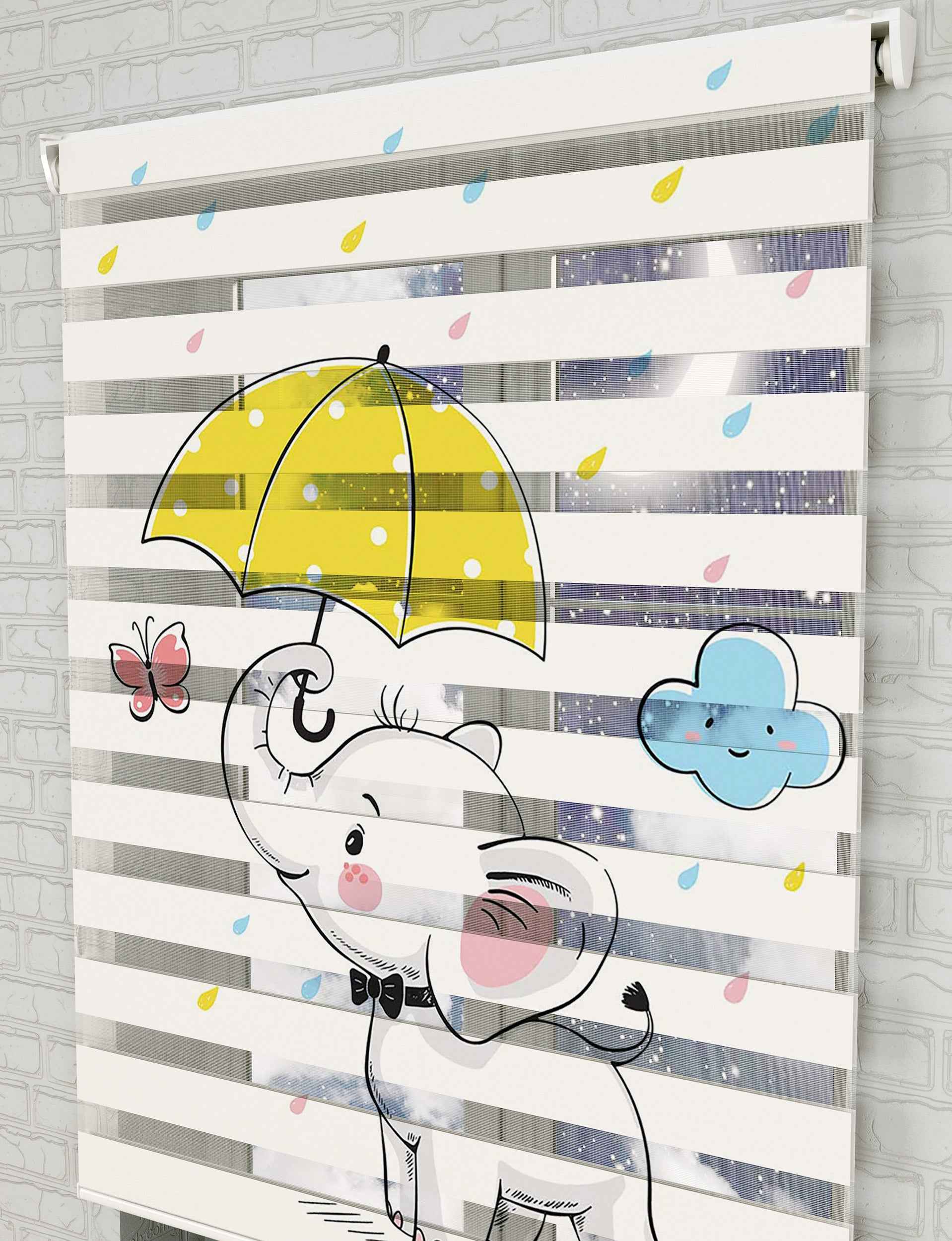 Sevimli Fil Vektör Baskılı Zebra Perde - Bebek Odası Perdesi - AD HOME Tekstil