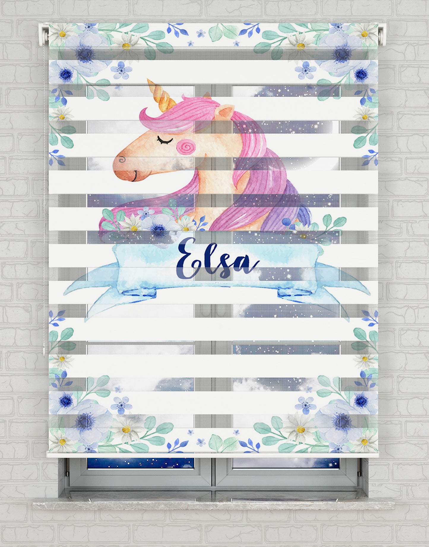 Unicorn At Baskılı Zebra Perde - Kız Çocuk Odası Perdesi, Bebek Odası Perdesi