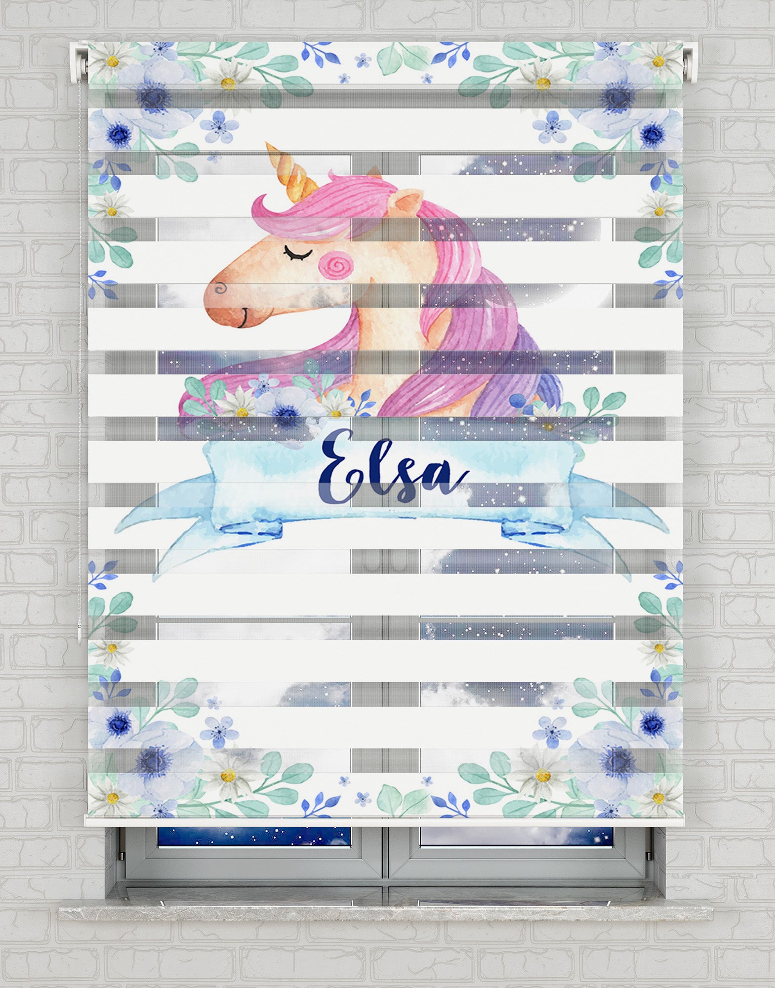 Unicorn At Baskılı Zebra Perde - Kız Çocuk Odası Perdesi, Bebek Odası Perdesi