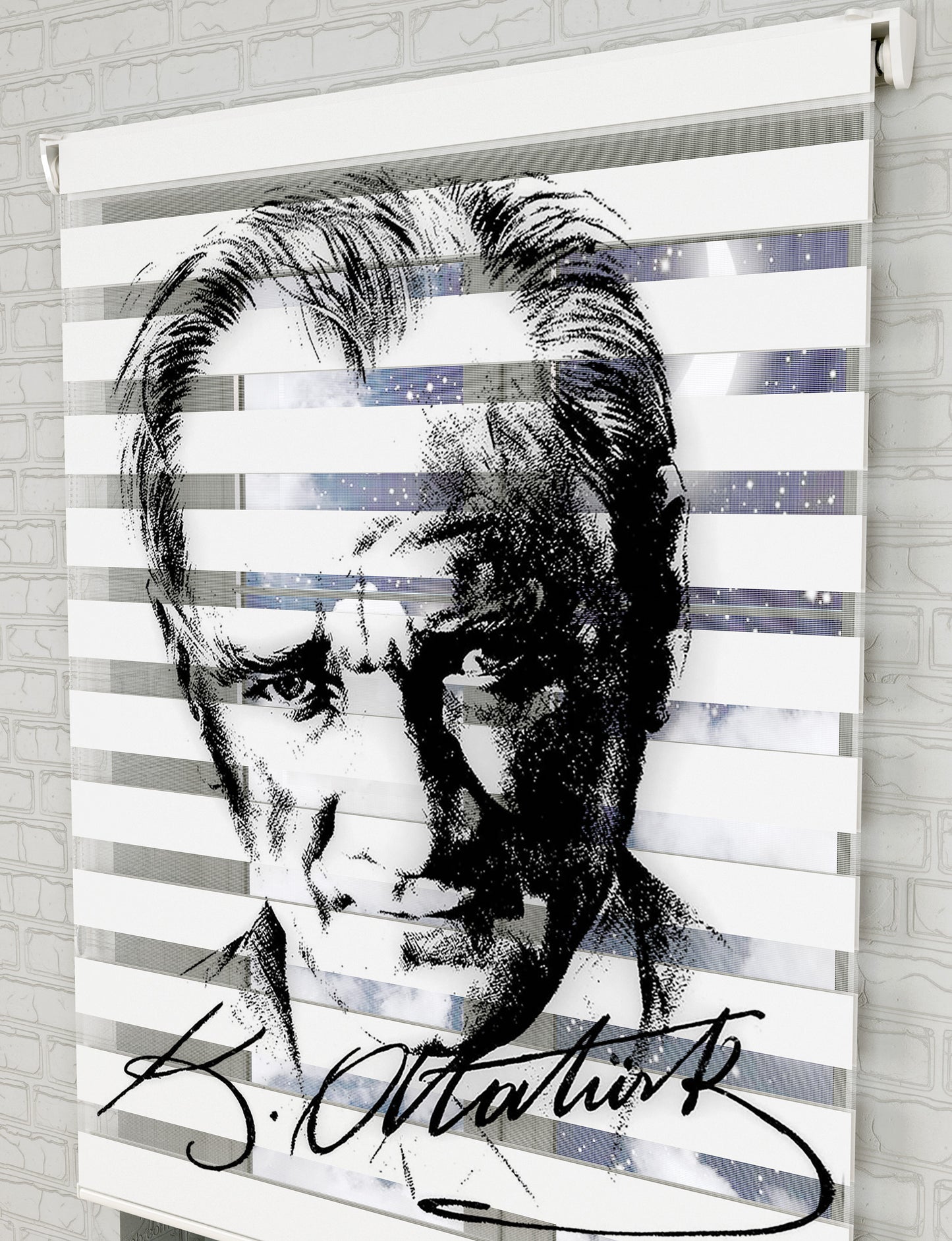 Mustafa Kemal Atatürk Baskılı Zebra Perde - Genç Odası Perdesi, Salon Perdesi - AD HOME Tekstil