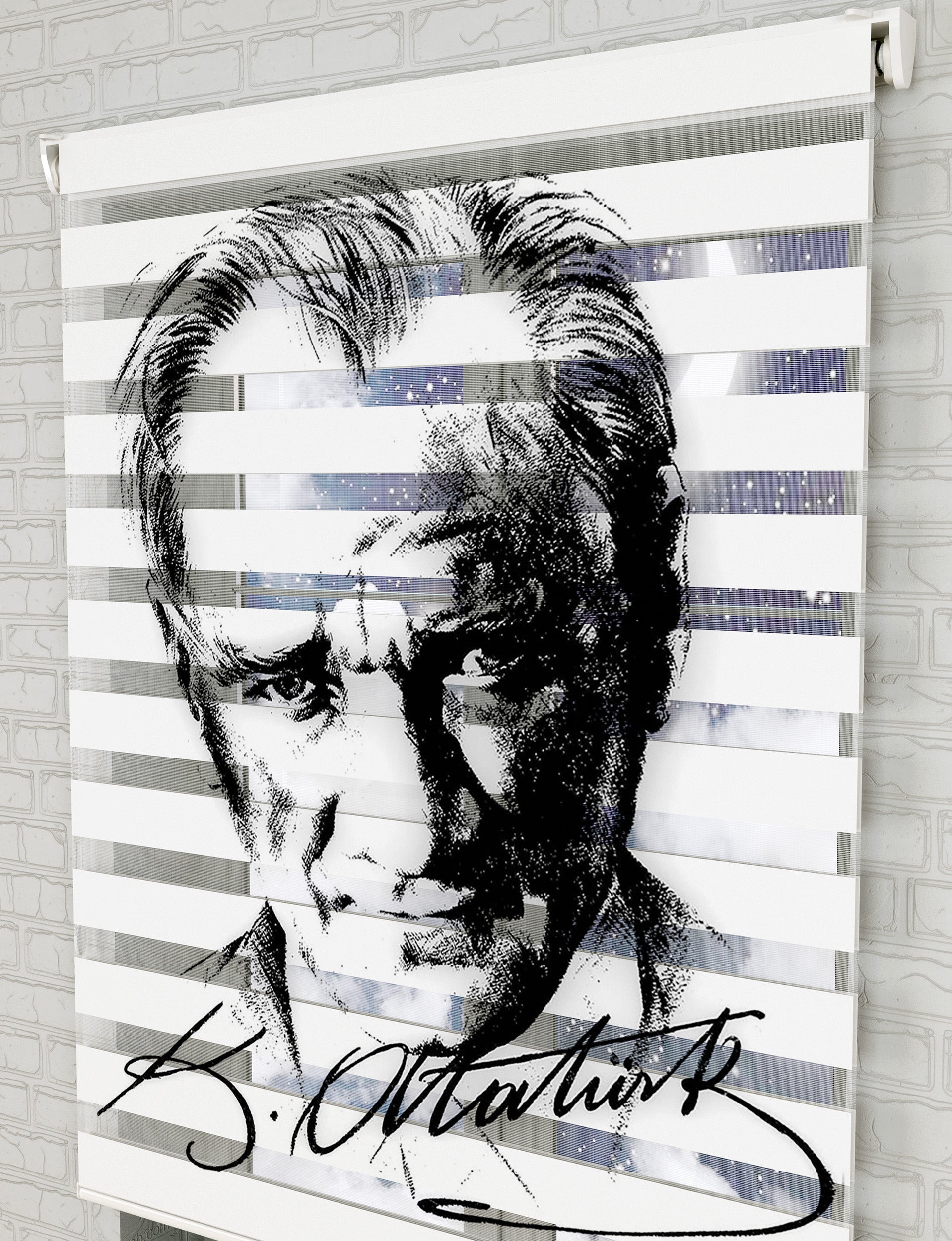 Mustafa Kemal Atatürk Baskılı Zebra Perde - Genç Odası Perdesi, Salon Perdesi - AD HOME Tekstil