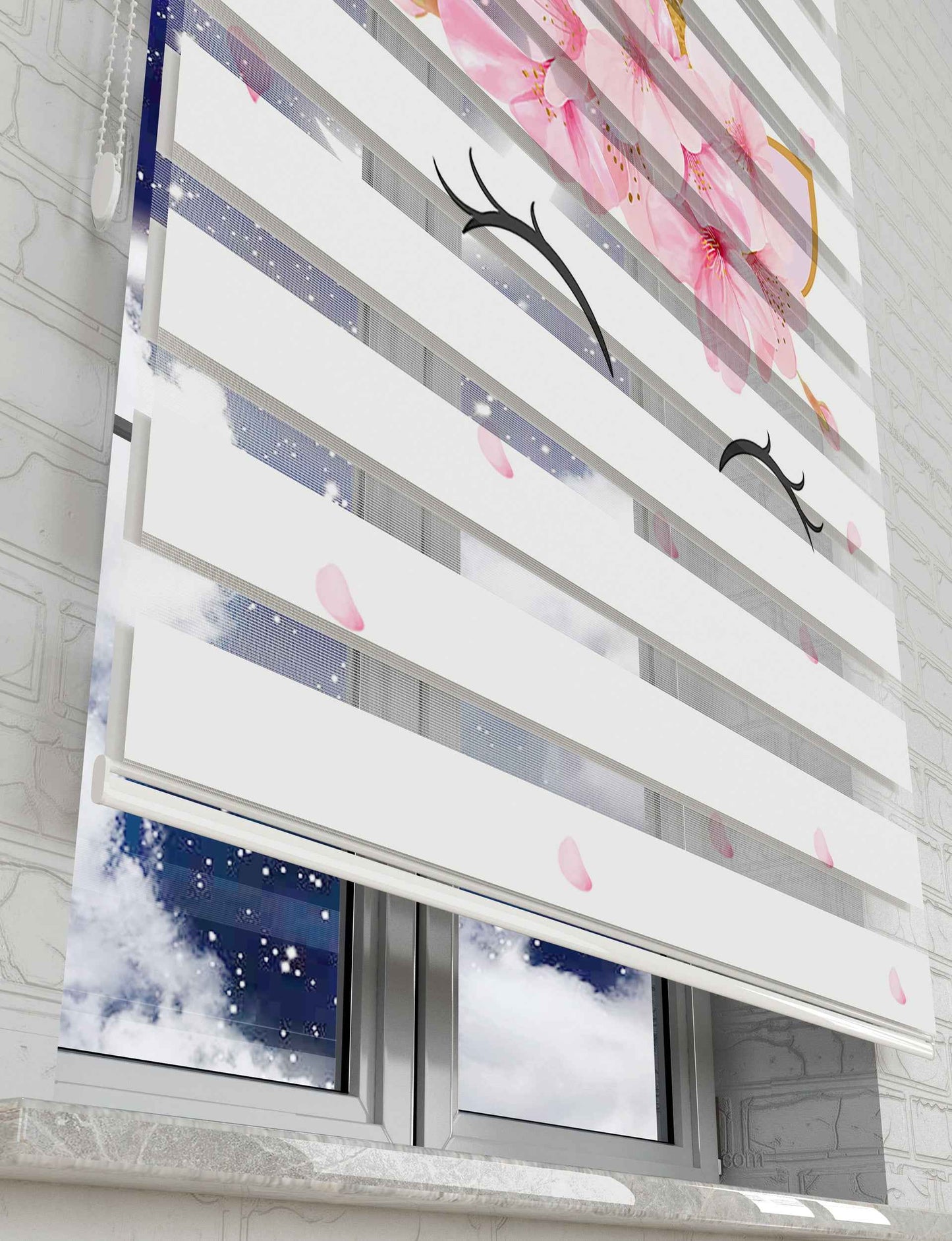 Sevimli Kedicik Baskılı Zebra Perde - Kız Çocuk Odası Perdesi, Bebek Odası Perdesi - AD HOME Tekstil