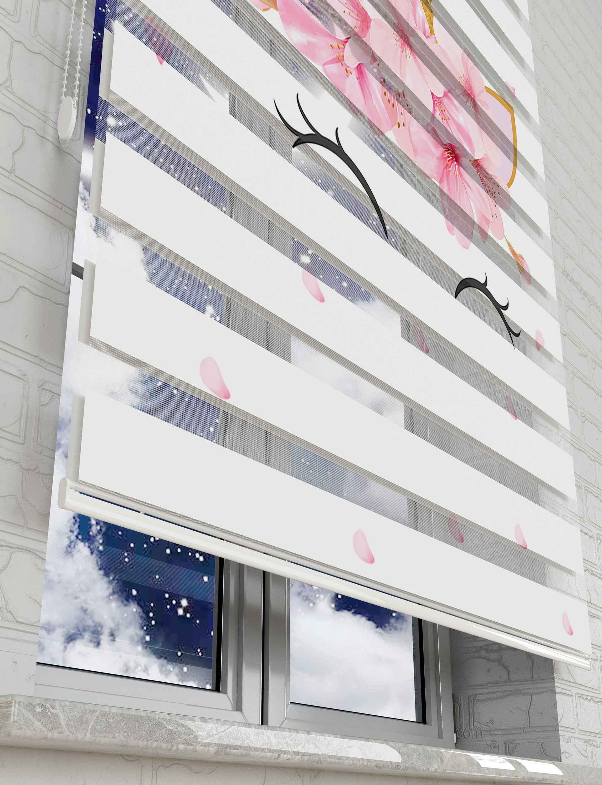 Sevimli Kedicik Baskılı Zebra Perde - Kız Çocuk Odası Perdesi, Bebek Odası Perdesi - AD HOME Tekstil