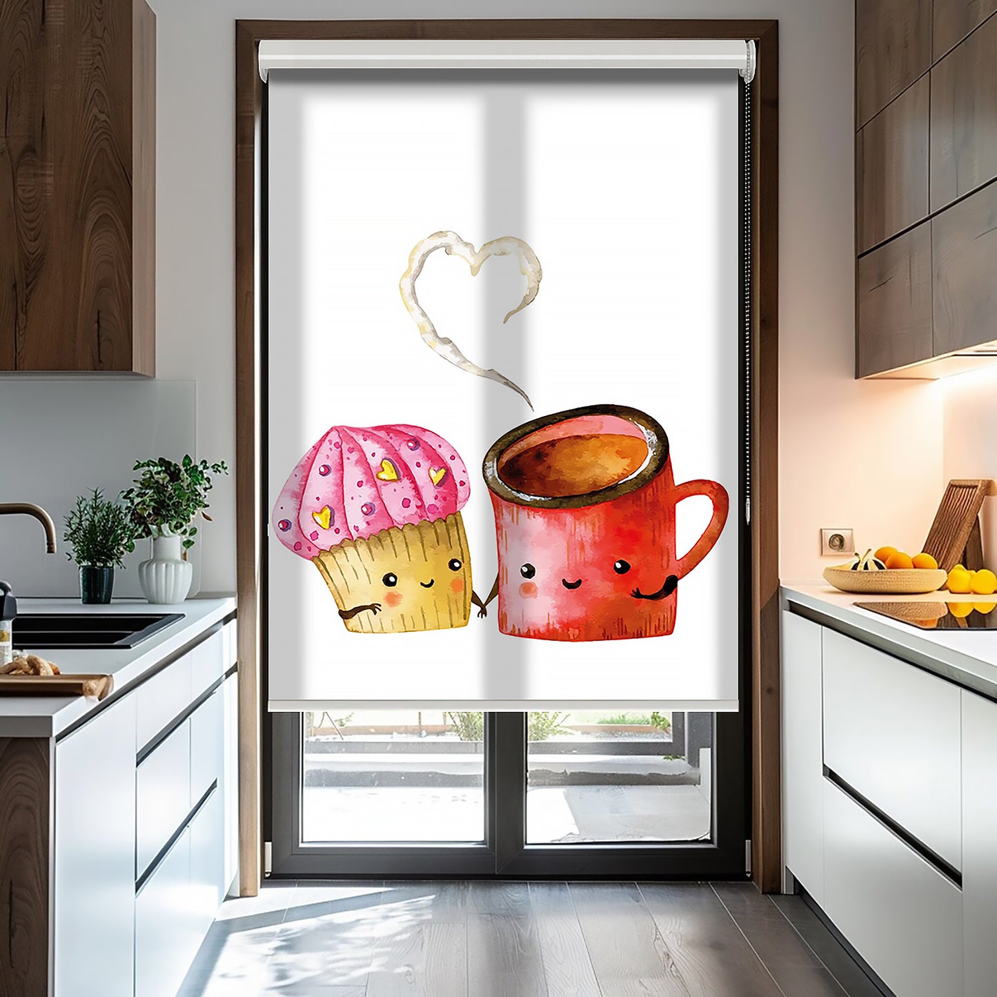 Pasta ve Çay Baskılı Stor Perde - Baskılı Güneşlik Perdesi - Mutfak Perdesi
