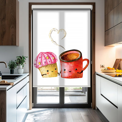 Pasta ve Çay Baskılı Stor Perde - Baskılı Güneşlik Perdesi - Mutfak Perdesi