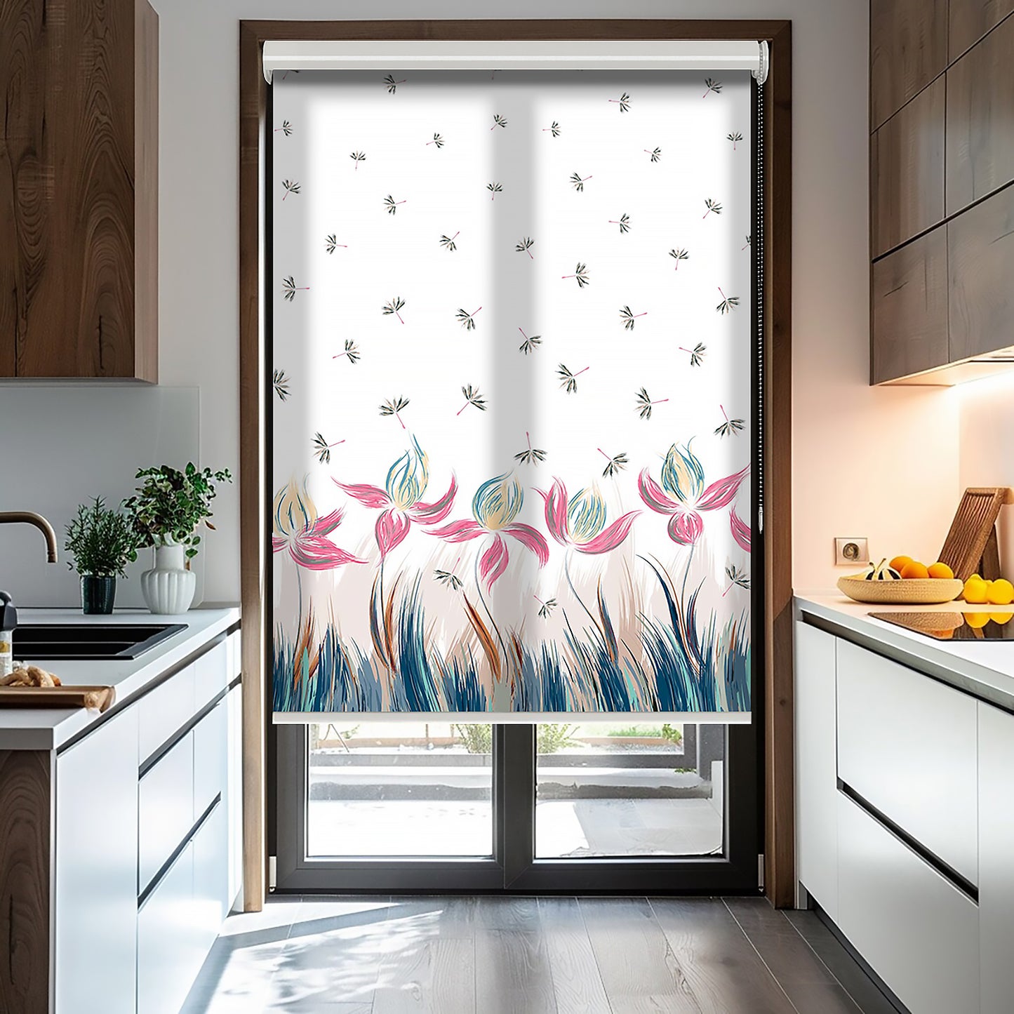 Laleler Baskılı Stor Perde - Baskılı Güneşlik Perdesi - Salon Perdesi - AD HOME Tekstil
