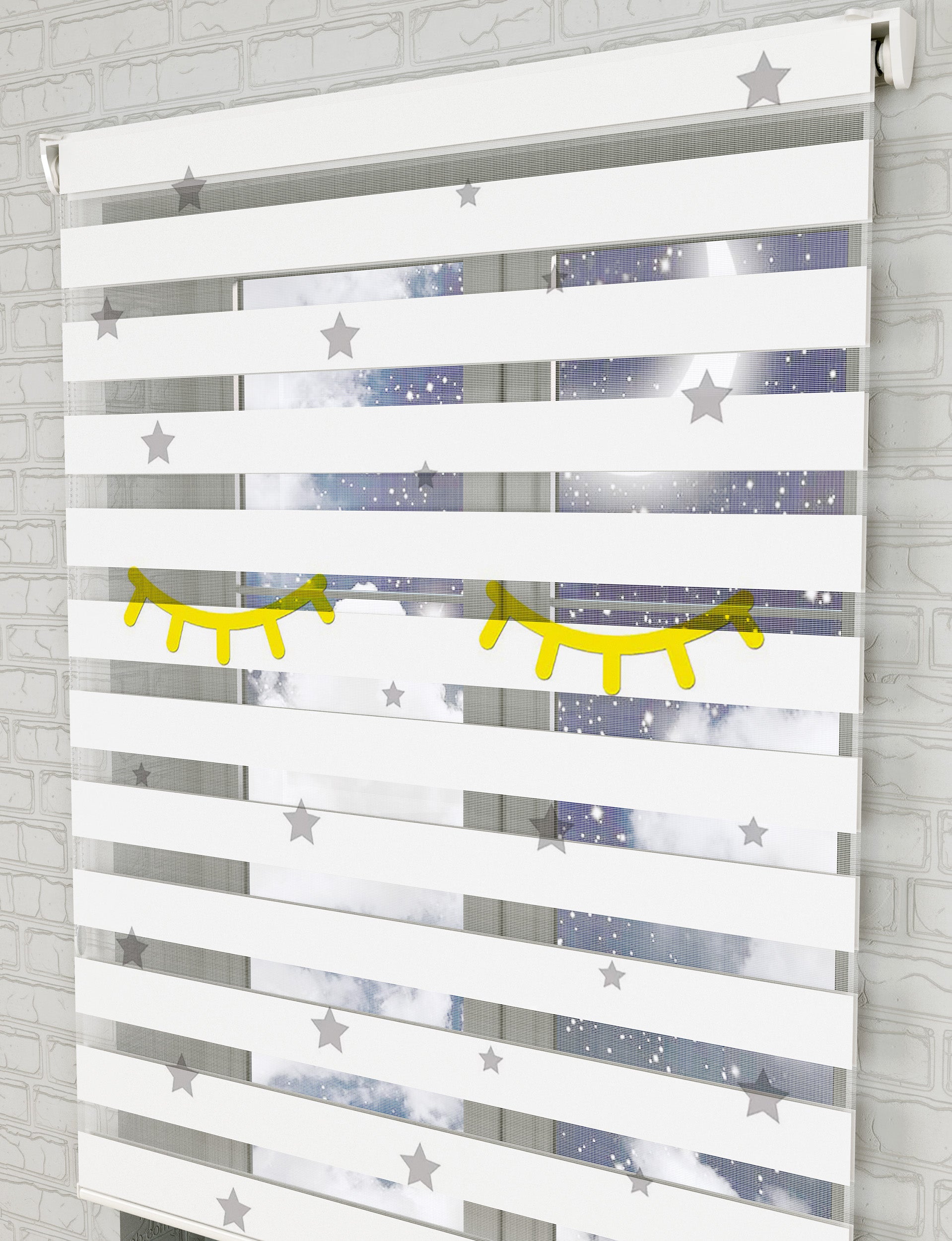 Kirpikler ve Yıldızlar Baskılı Zebra Perde - Bebek Odası Perdesi - AD HOME Tekstil